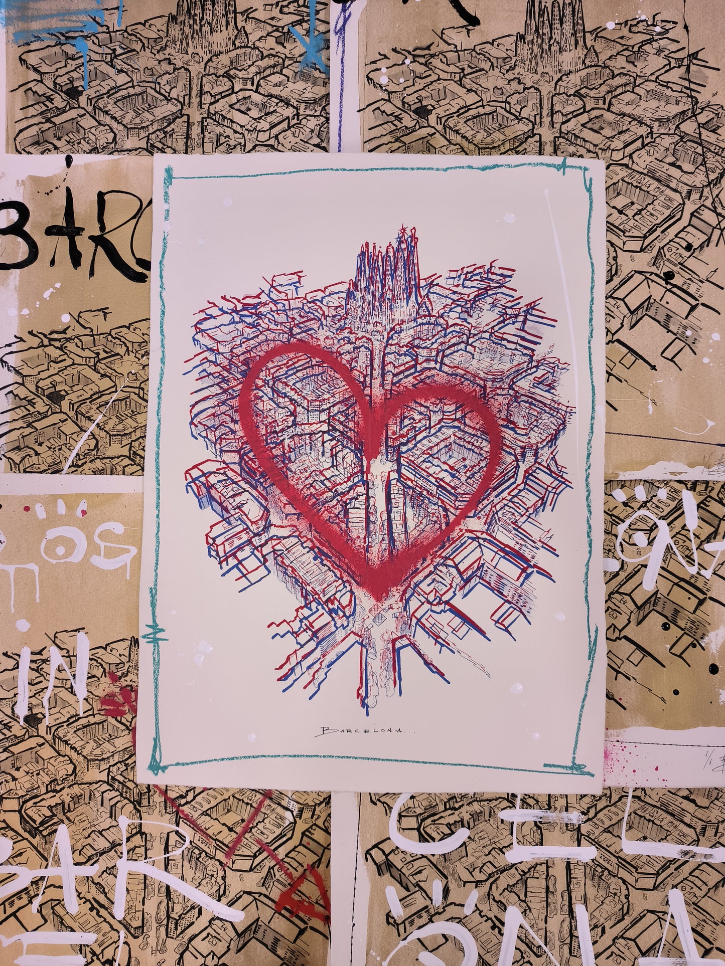 L'Eixample: Un viaje por la Barcelona de Gaudí - Retrato print (original painting on paper) Arte Urbano Barcelona