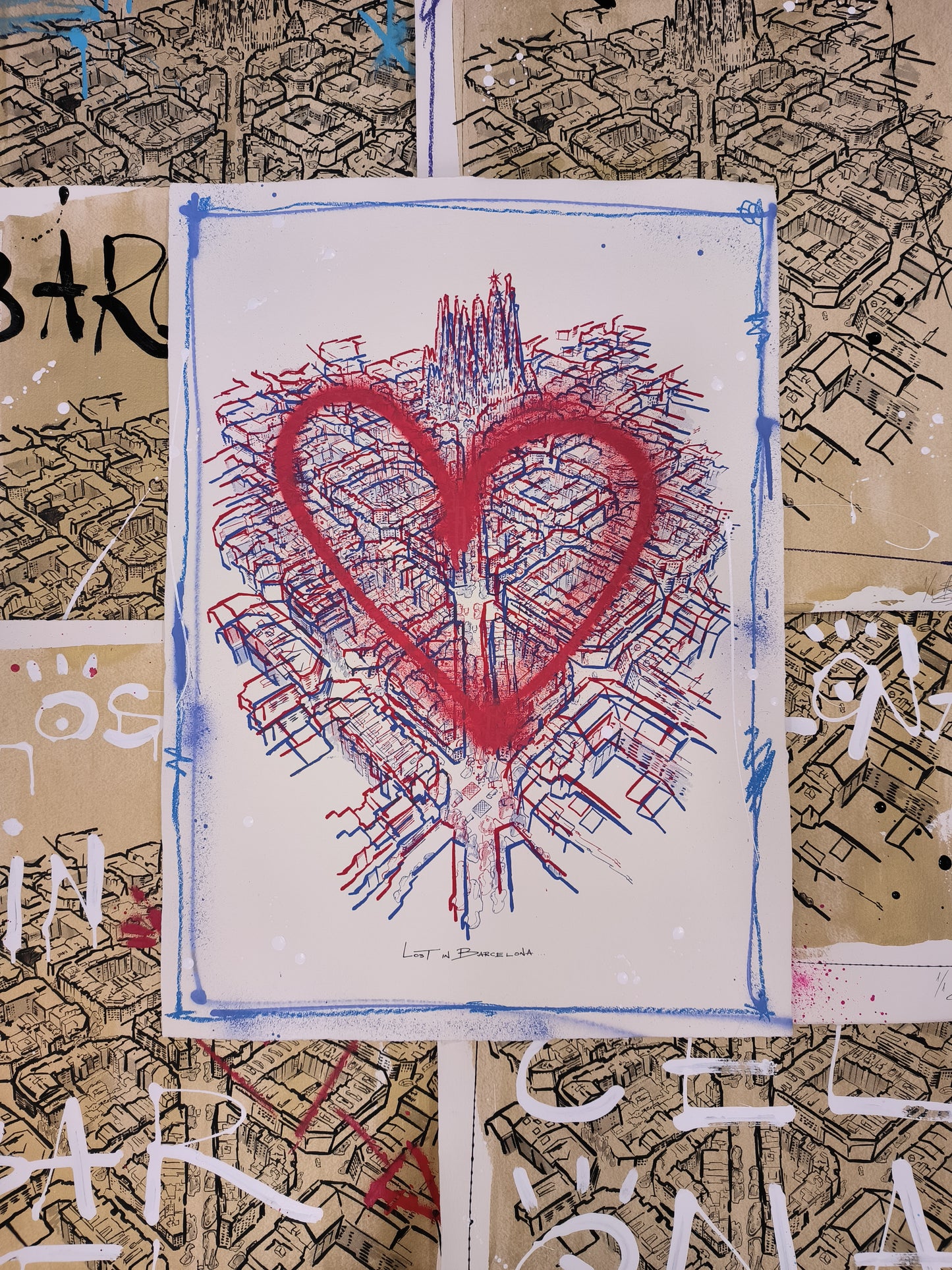 L'Eixample: Un viaje por la Barcelona de Gaudí - Retrato print (original painting on paper) Arte Urbano Barcelona