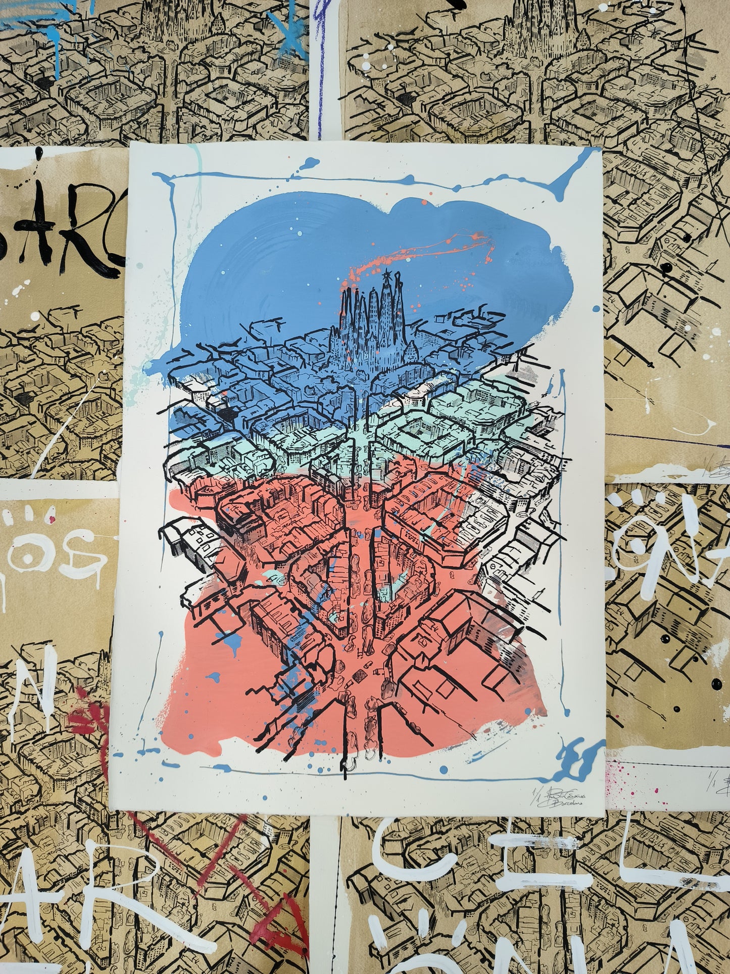 L'Eixample: Un viaje por la Barcelona de Gaudí - Retrato print (original painting on paper) Arte Urbano Barcelona
