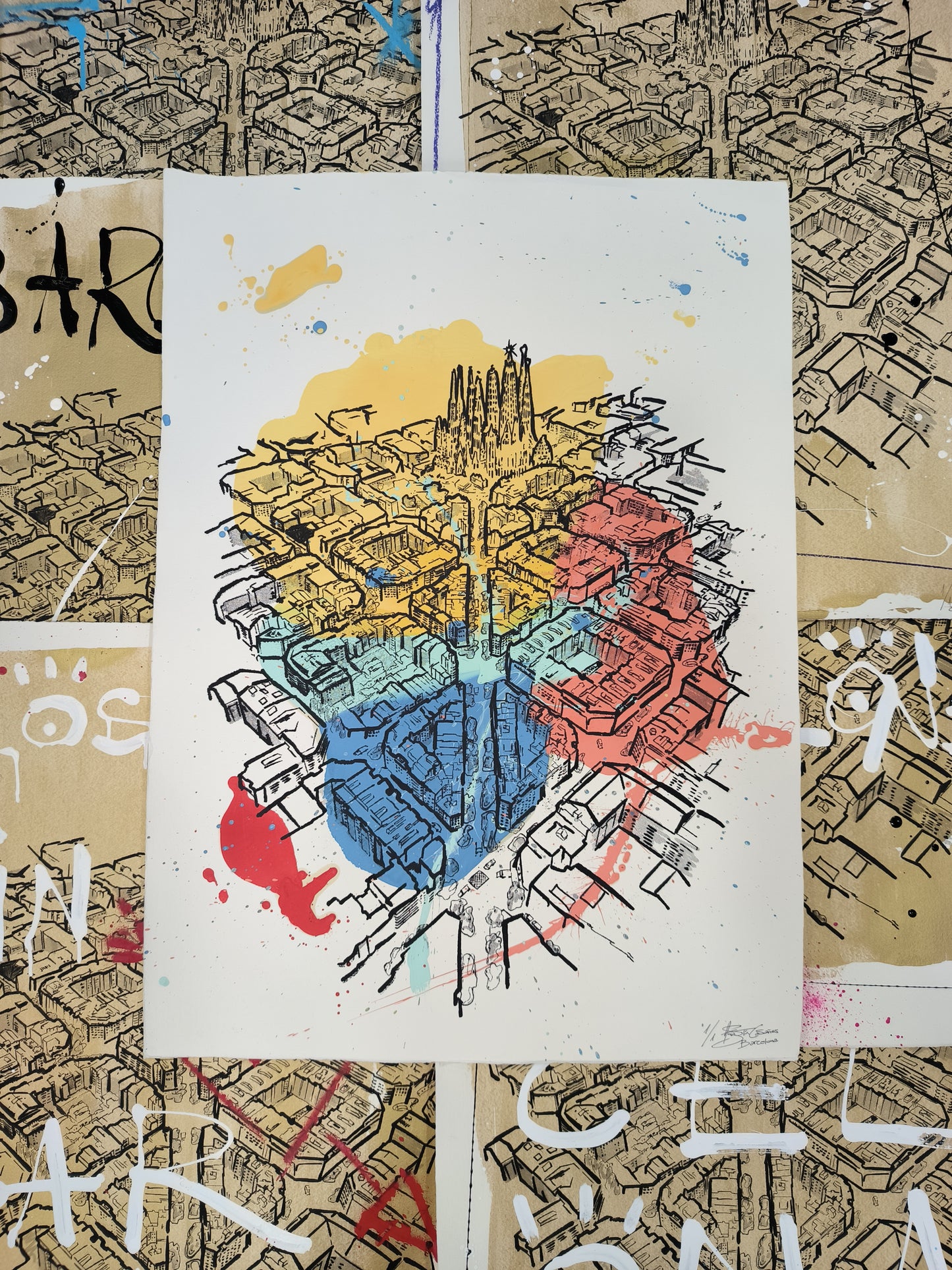 L'Eixample: Un viaje por la Barcelona de Gaudí - Retrato print (original painting on paper) Arte Urbano Barcelona