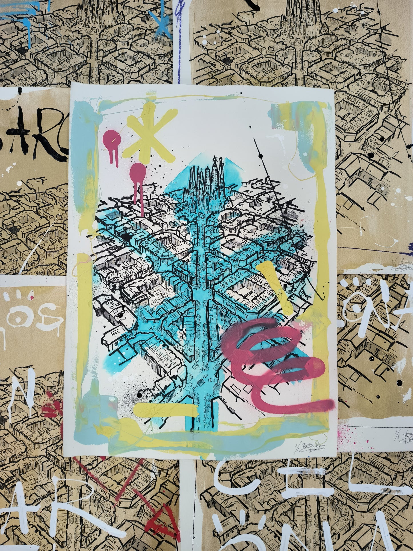 L'Eixample: Un viaje por la Barcelona de Gaudí - Retrato print (original painting on paper) Arte Urbano Barcelona