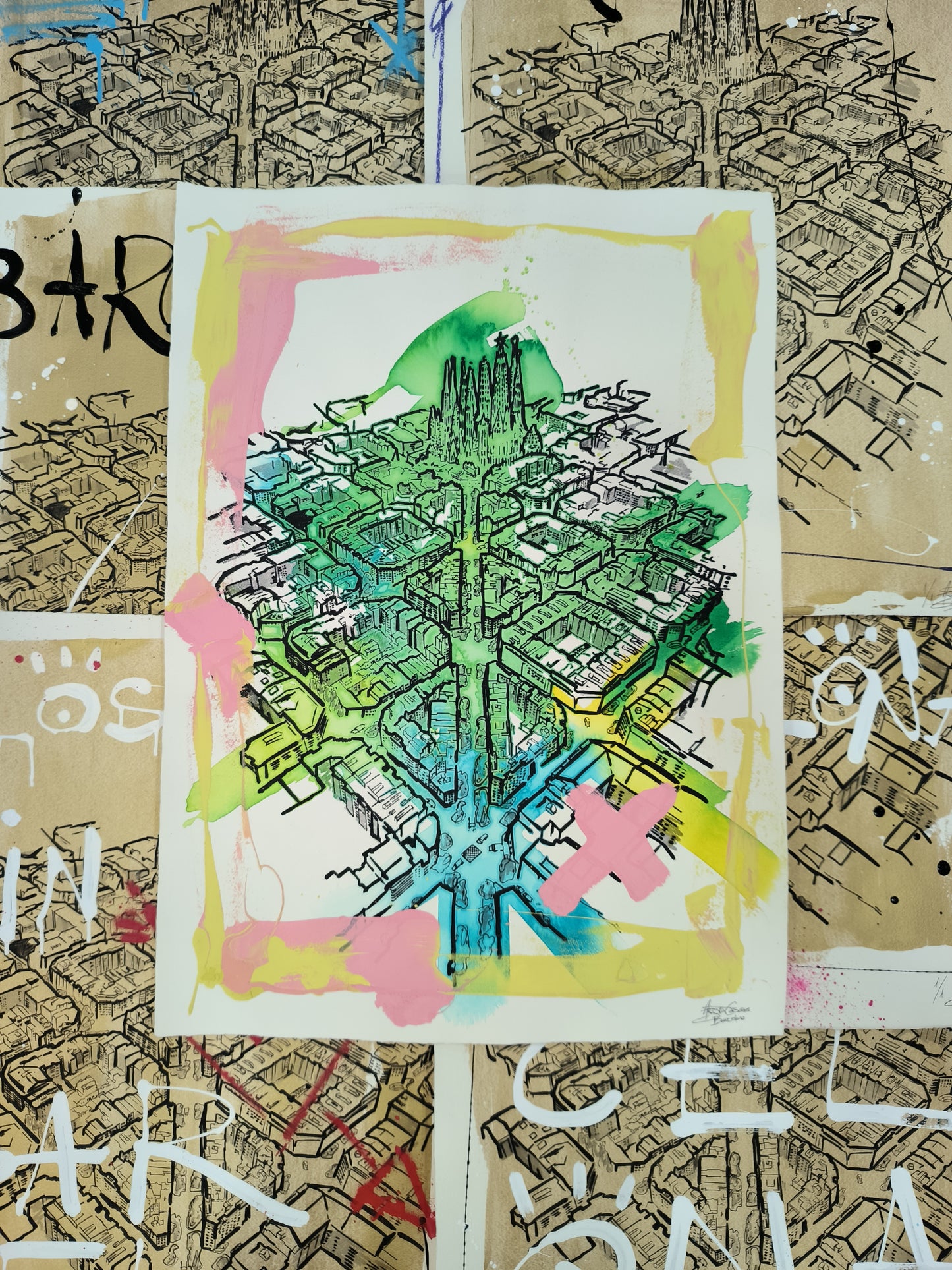 L'Eixample: Un viaje por la Barcelona de Gaudí - Retrato print (original painting on paper) Arte Urbano Barcelona