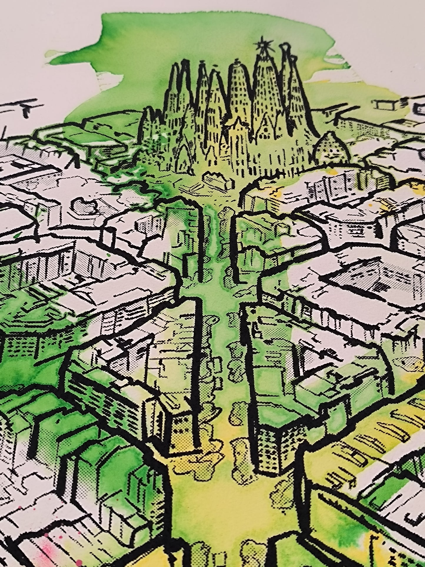 L'Eixample: Un viaje por la Barcelona de Gaudí - Retrato print (original painting on paper) Arte Urbano Barcelona