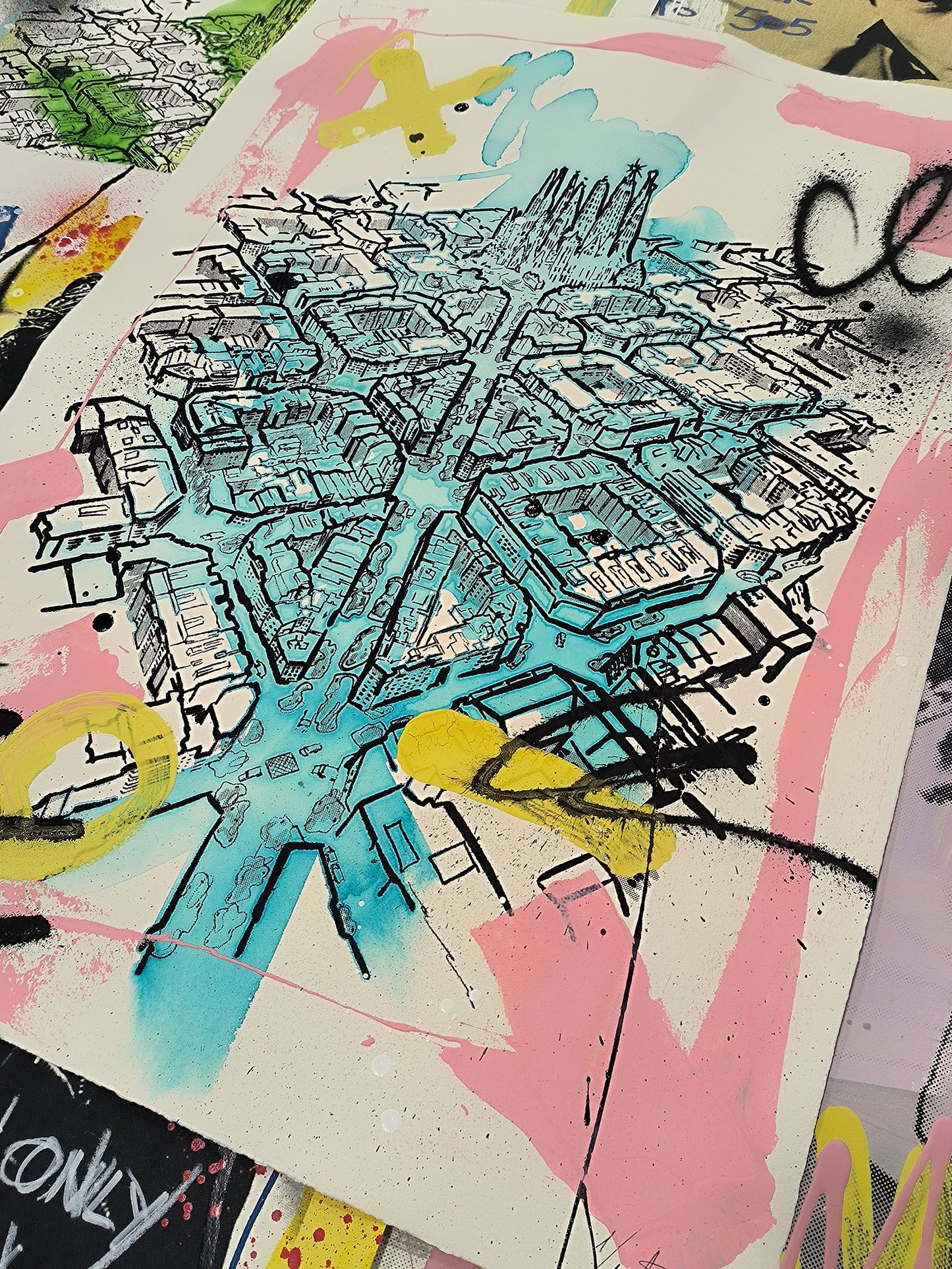 L'Eixample: Un viaje por la Barcelona de Gaudí - Retrato print (original painting on paper) Arte Urbano Barcelona