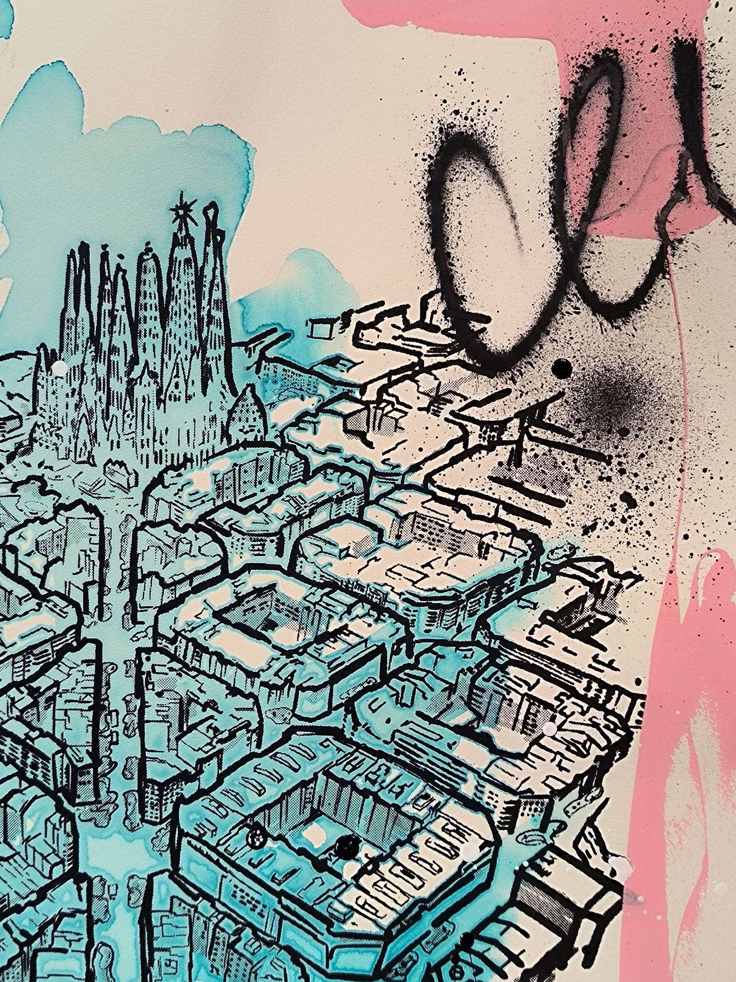 L'Eixample: Un viaje por la Barcelona de Gaudí - Retrato print (original painting on paper) Arte Urbano Barcelona