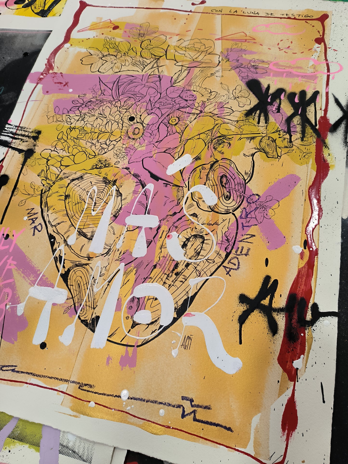 Corazon floral - Retrato print (Original painting on paper) Arte Urbano Barcelona