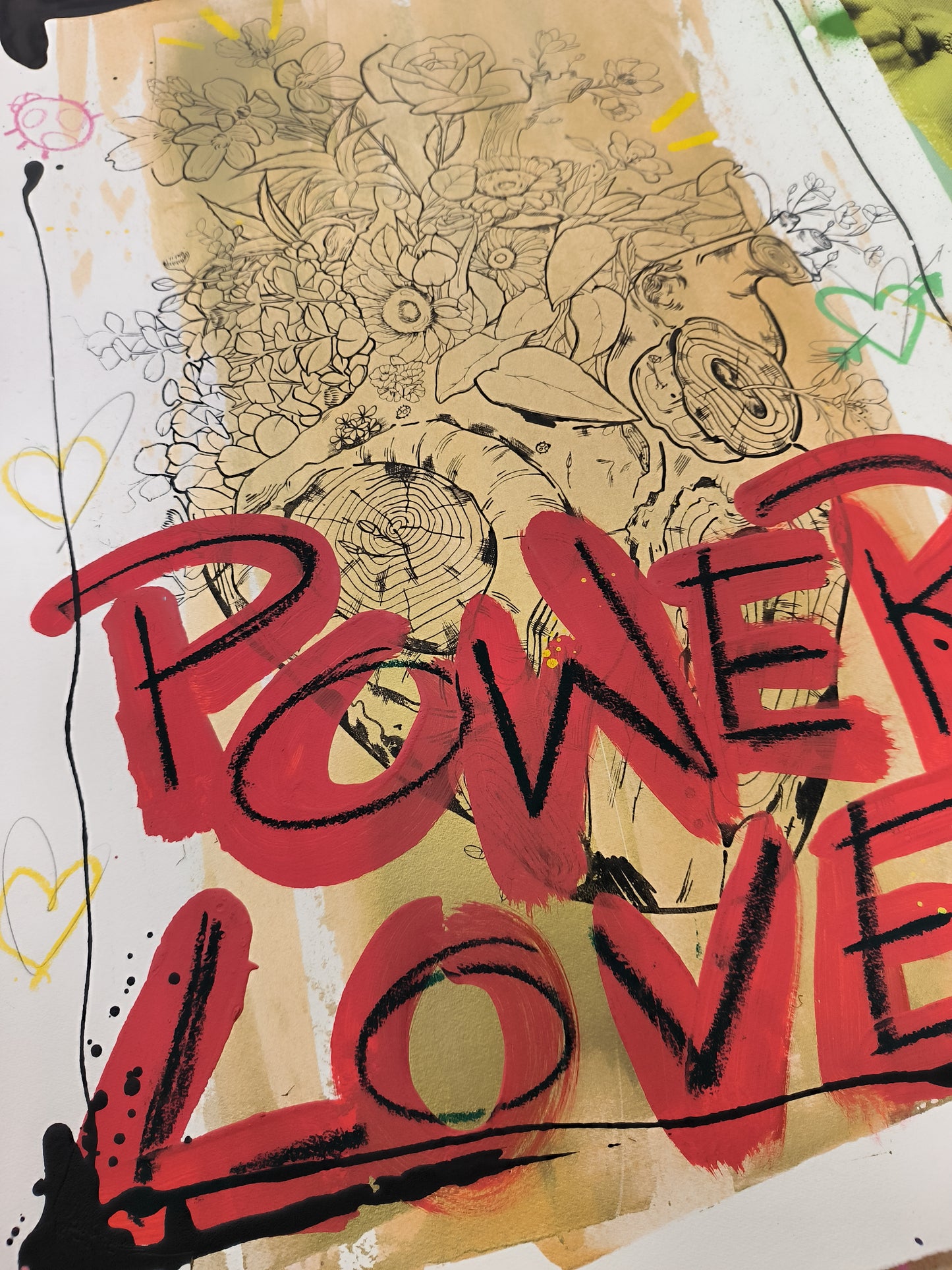 Corazon Floral - Retrato print (Original painting on paper) Arte Urbano Barcelona