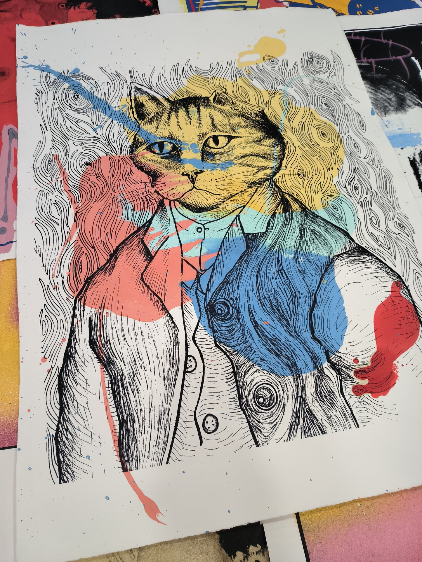 Gato Formal - Retrato print (original painting on paper) Arte Urbano Barcelona