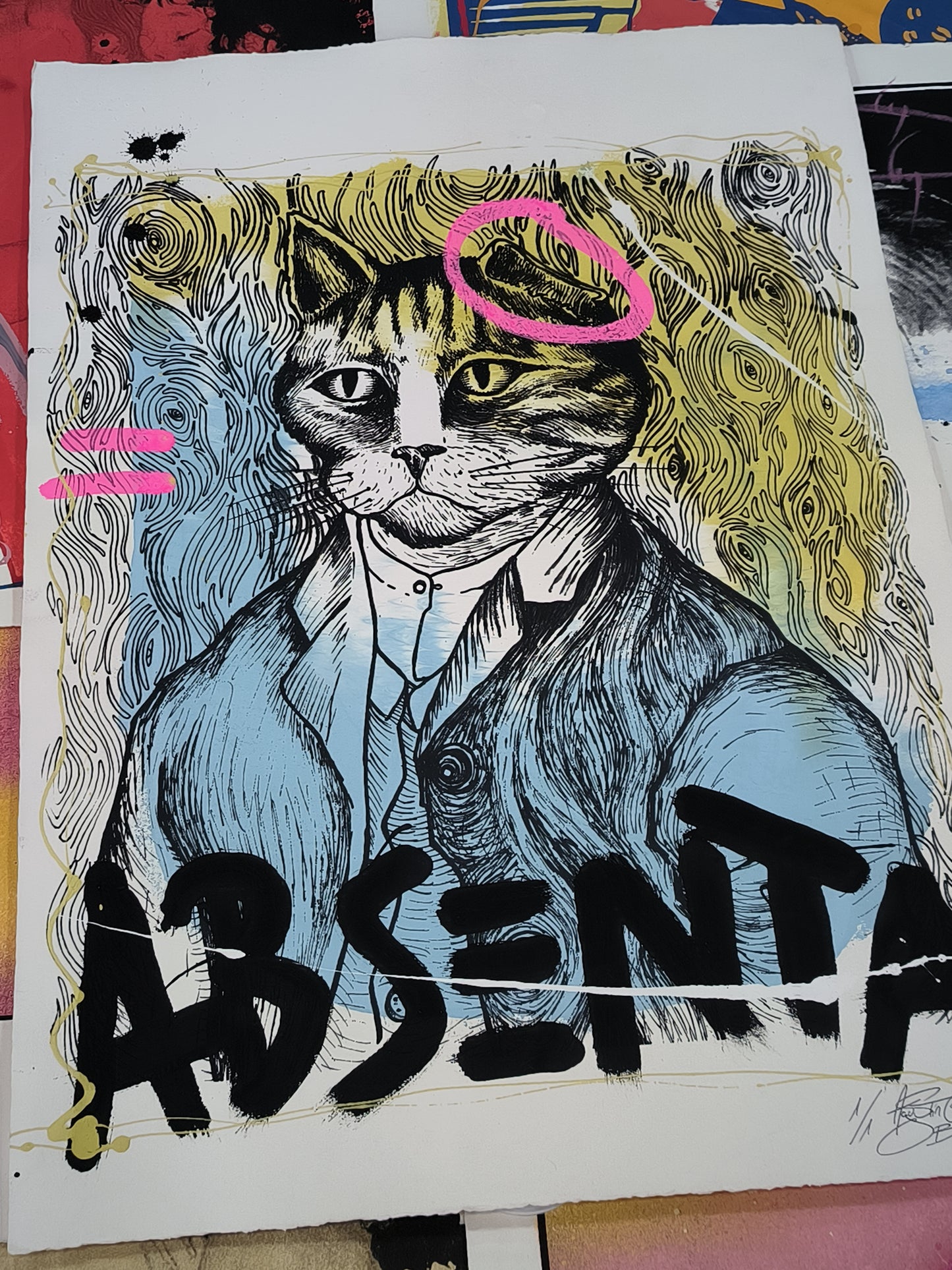 Gato Absenta - Retrato print (original painting on paper) Arte Urbano Barcelona