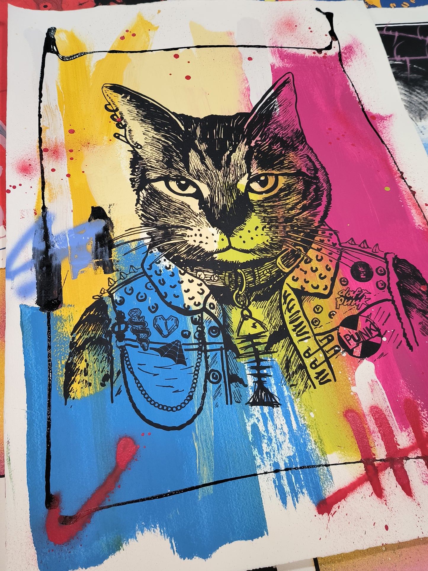 Gato Punk - Retrato print (original painting on paper) Arte Urbano Barcelona