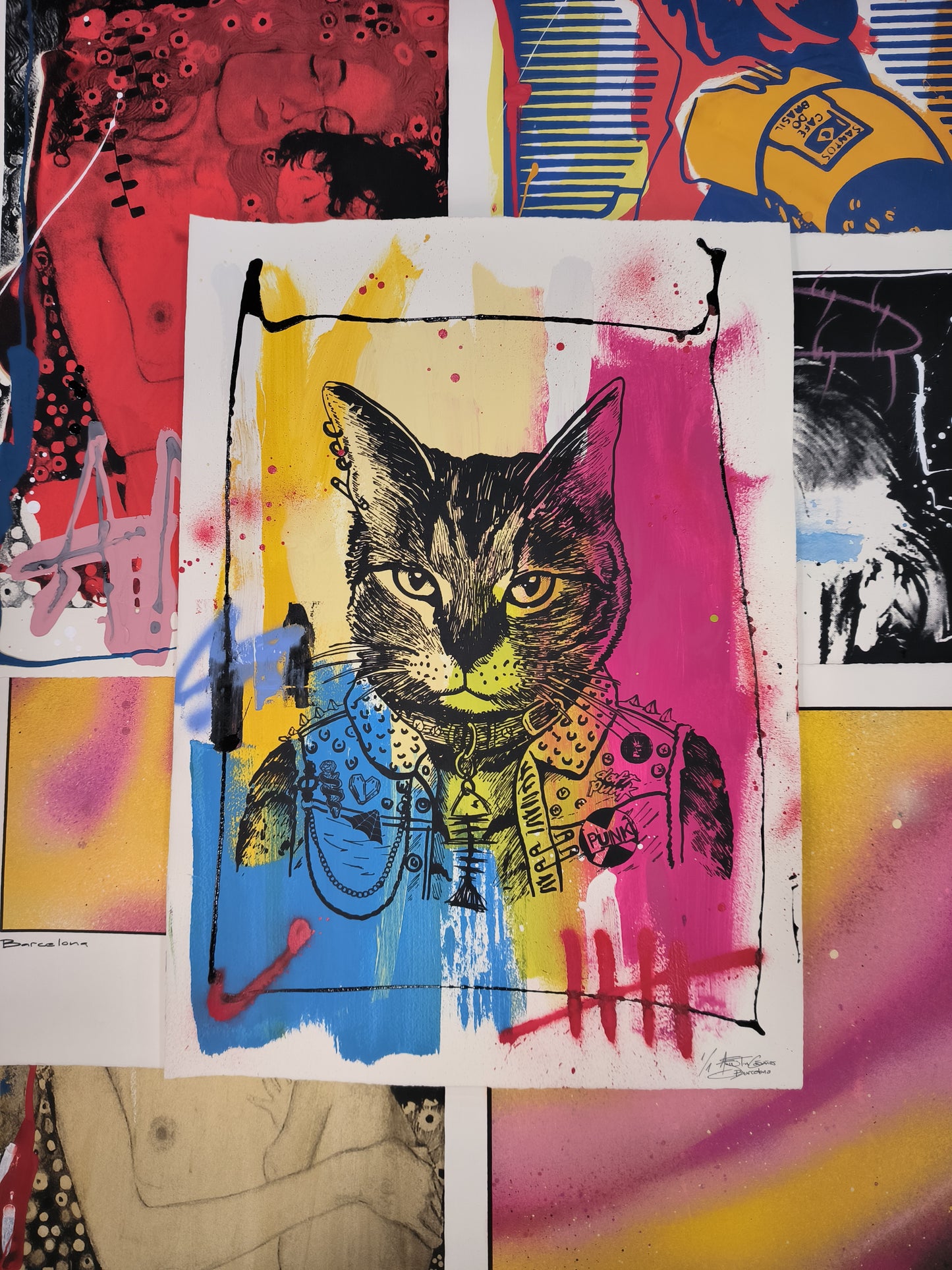 Gato Punk - Retrato print (original painting on paper) Arte Urbano Barcelona