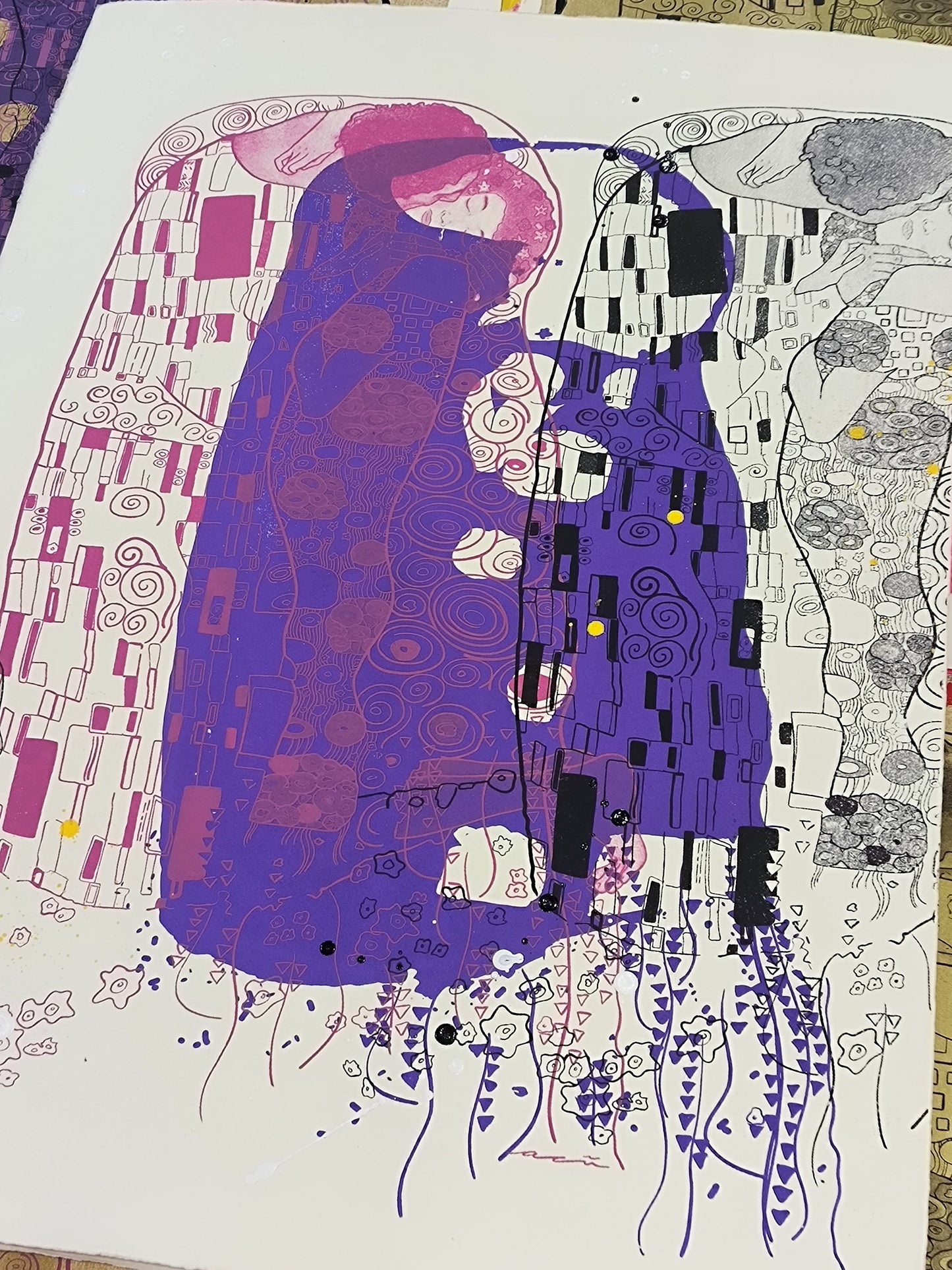 El Beso de Klimt - Retrato print (original painting on paper) Arte Urbano Barcelona