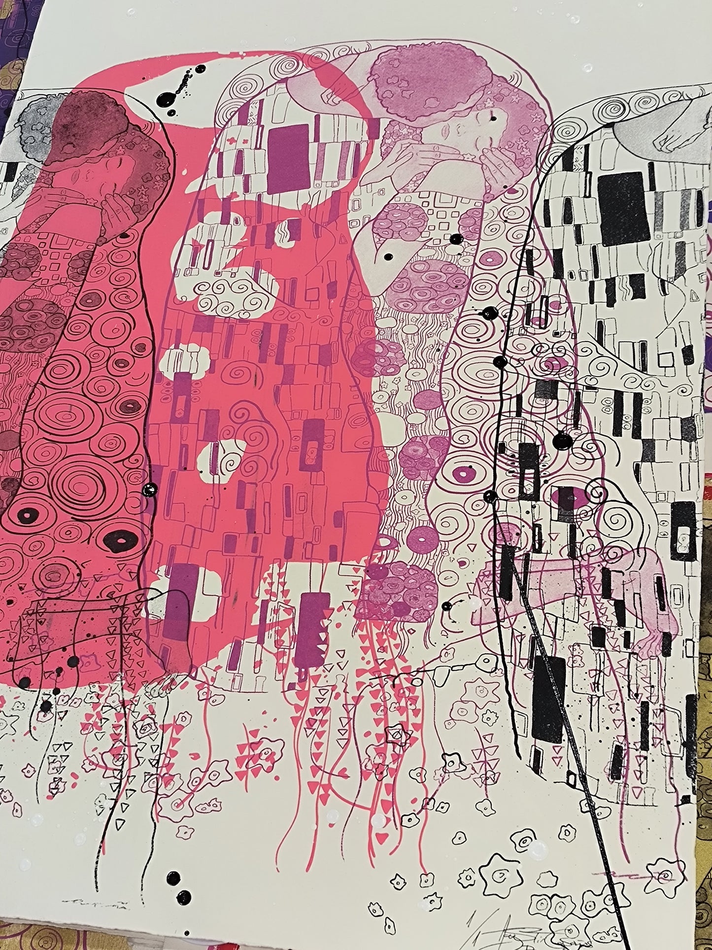 El Beso de Klimt - Retrato print (original painting on paper) Arte Urbano Barcelona