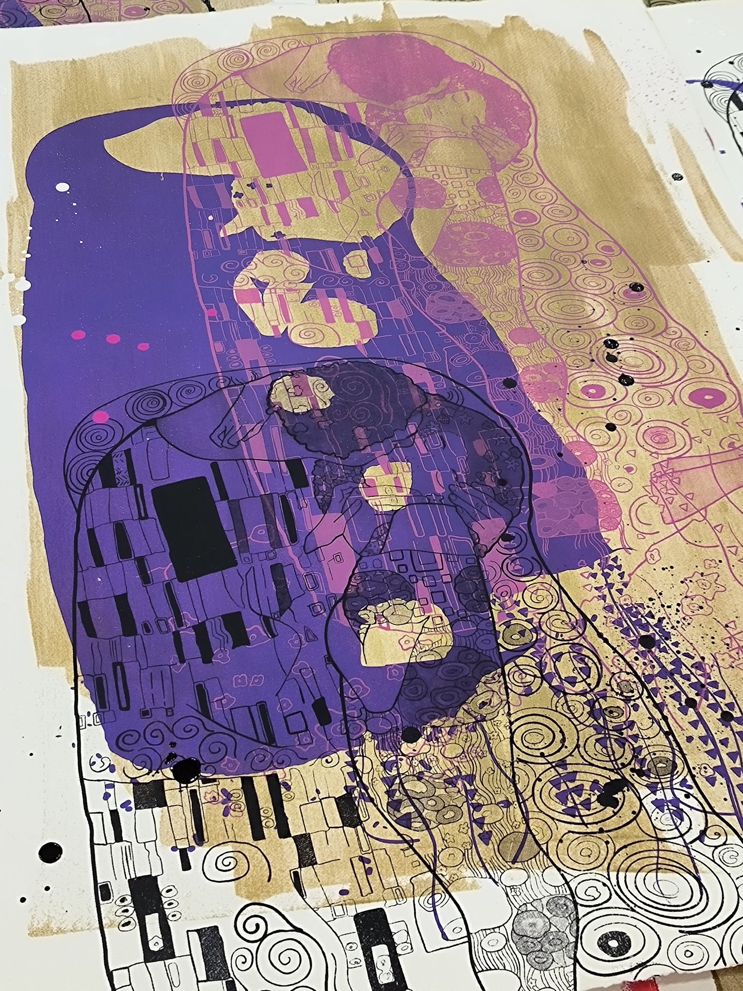 El Beso de Klimt - Retrato print (original painting on paper) Arte Urbano Barcelona