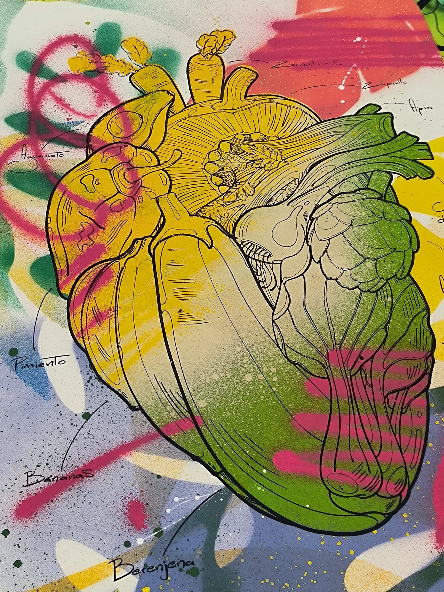 Corazon Vegetal: Amor Natural - Retrato print (original painting on paper) - Arte Urbano Contemporaneo