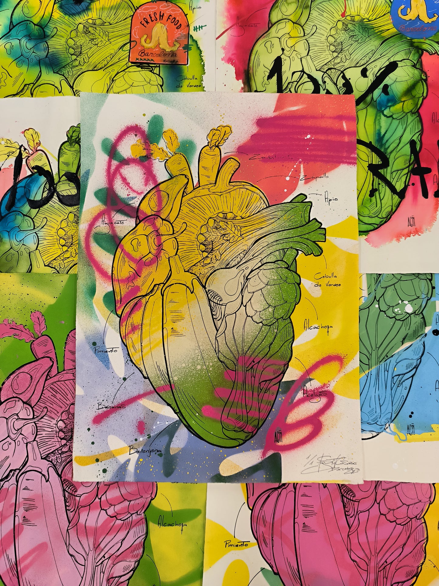 Corazon Vegetal: Amor Natural - Retrato print (original painting on paper) - Arte Urbano Contemporaneo