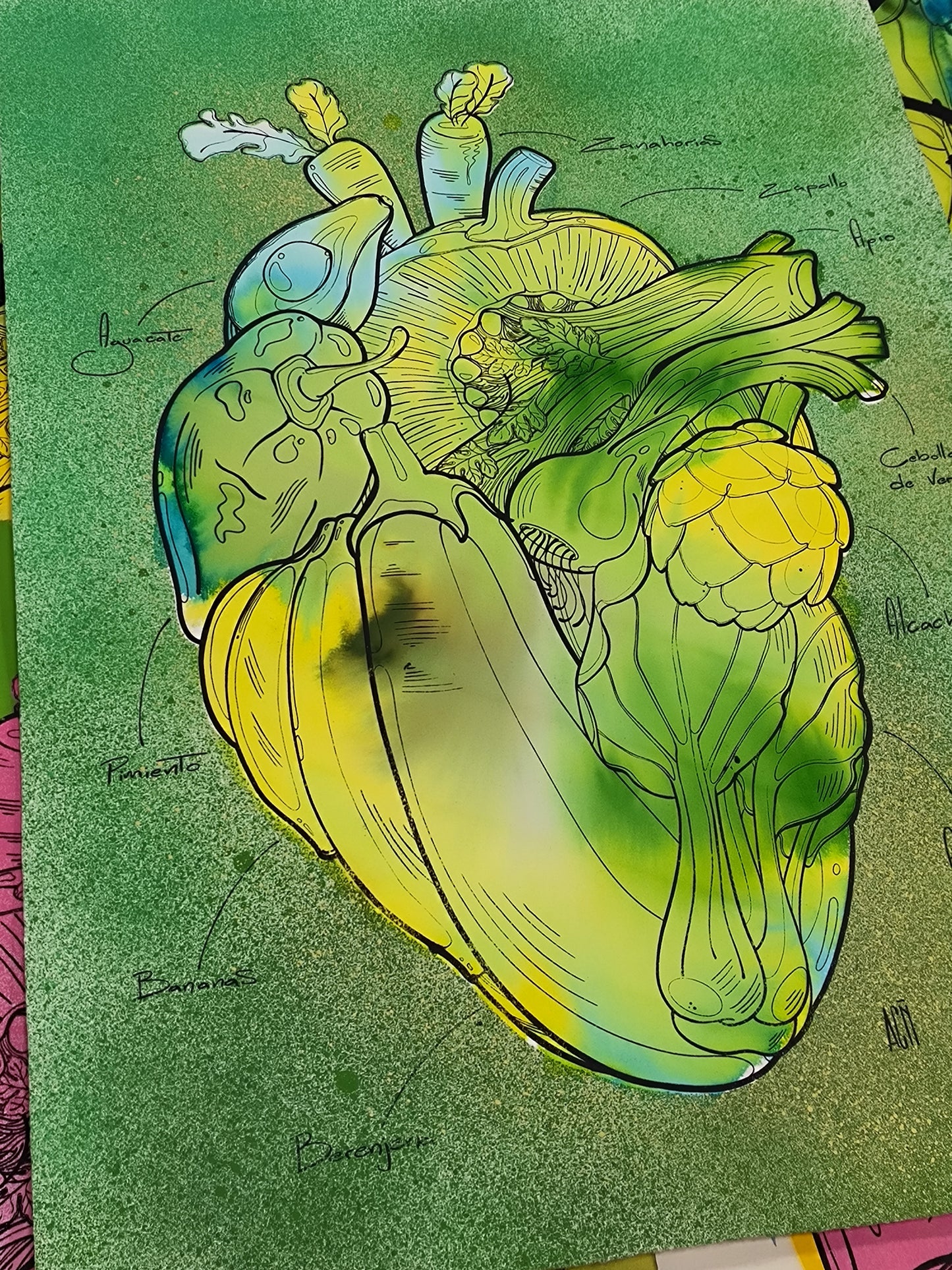 Corazon Vegetal - Retrato print (original painting on paper) Arte Urbano Contemporaneo Barcelona