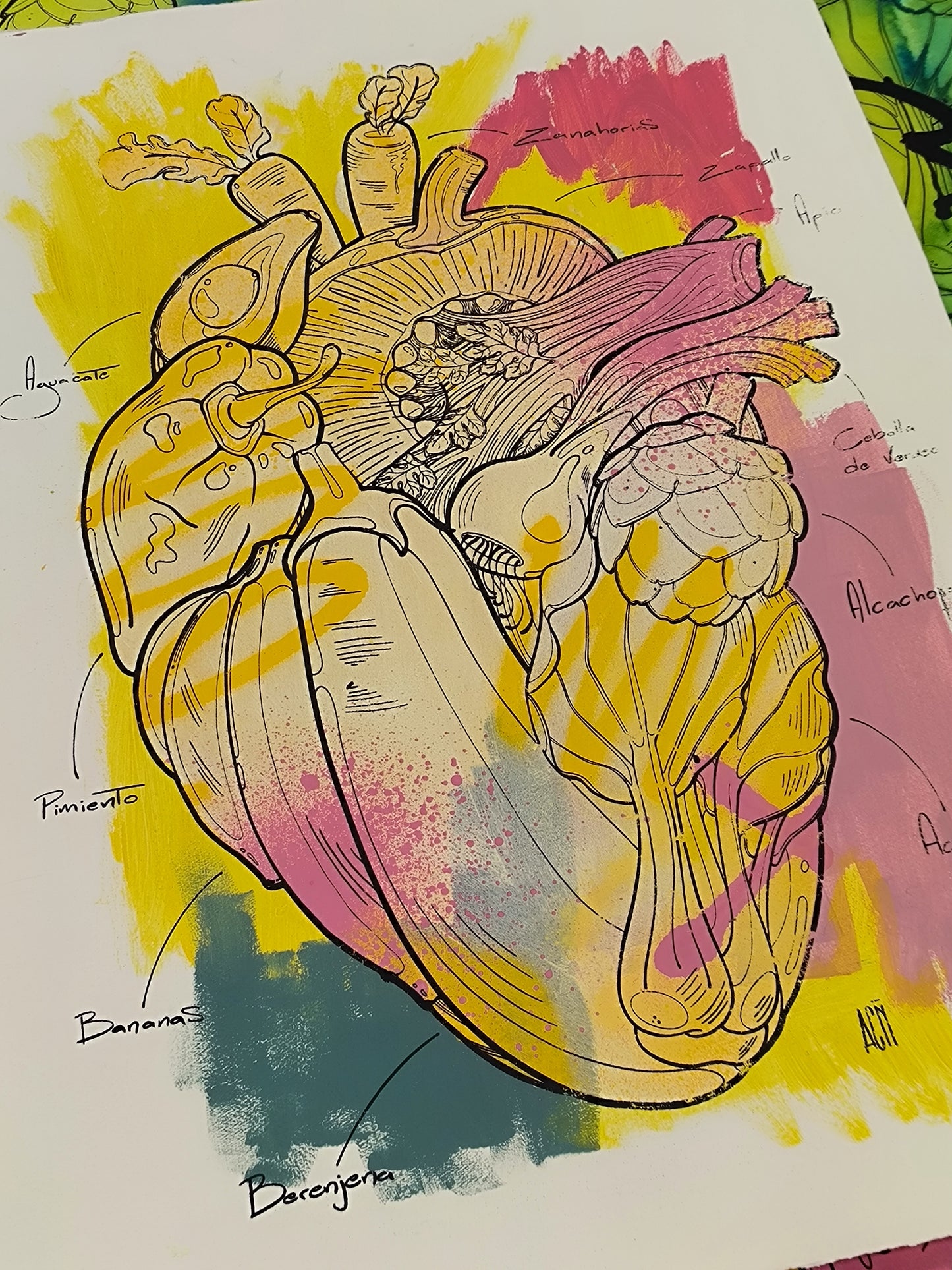 Corazón Vegetal - Retrato print (original painting on paper) Arte Urbano Contemporaneo Barcelona