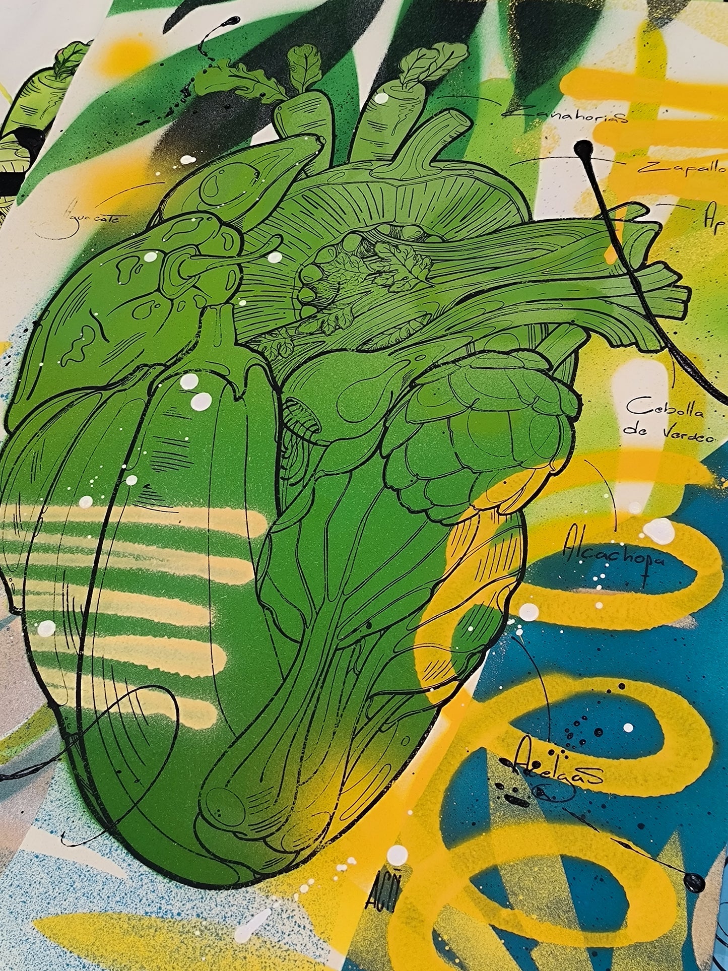 Corazon Vegetal - Retrato print (original painting on paper) Arte Urbano Contemporaneo Barcelona