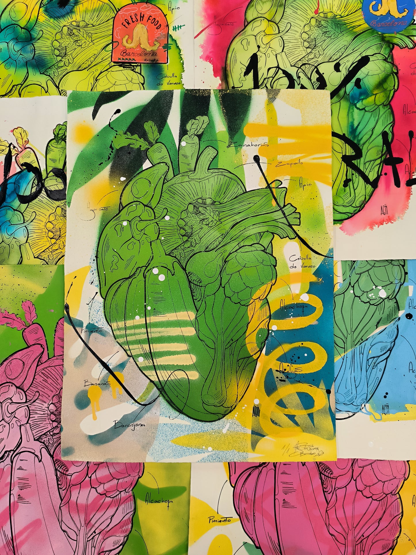 Corazon Vegetal - Retrato print (original painting on paper) Arte Urbano Contemporaneo Barcelona
