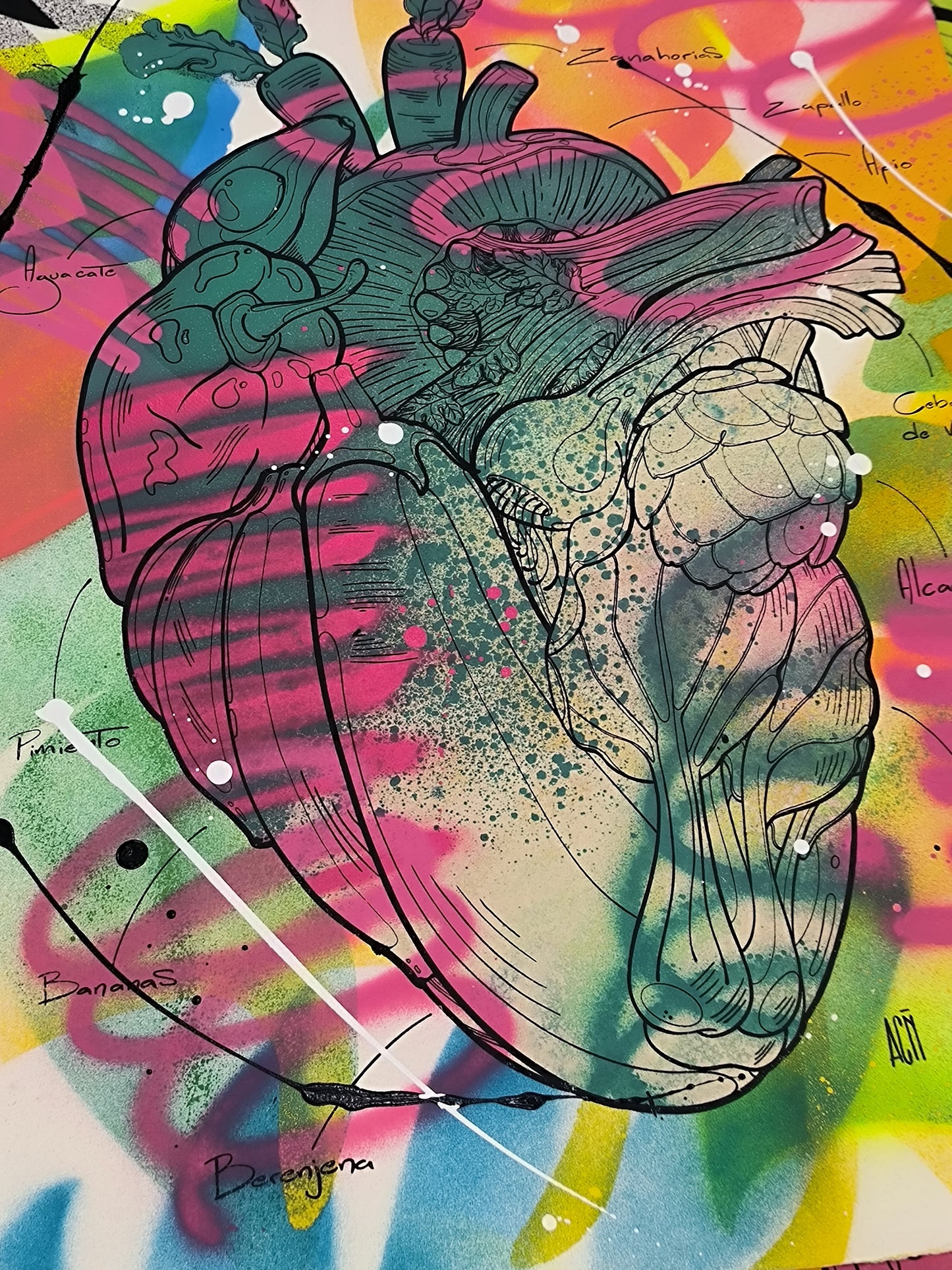 Corazón Vegetal - Retrato print (original painting on paper) Arte Urbano Contemporaneo Barcelona