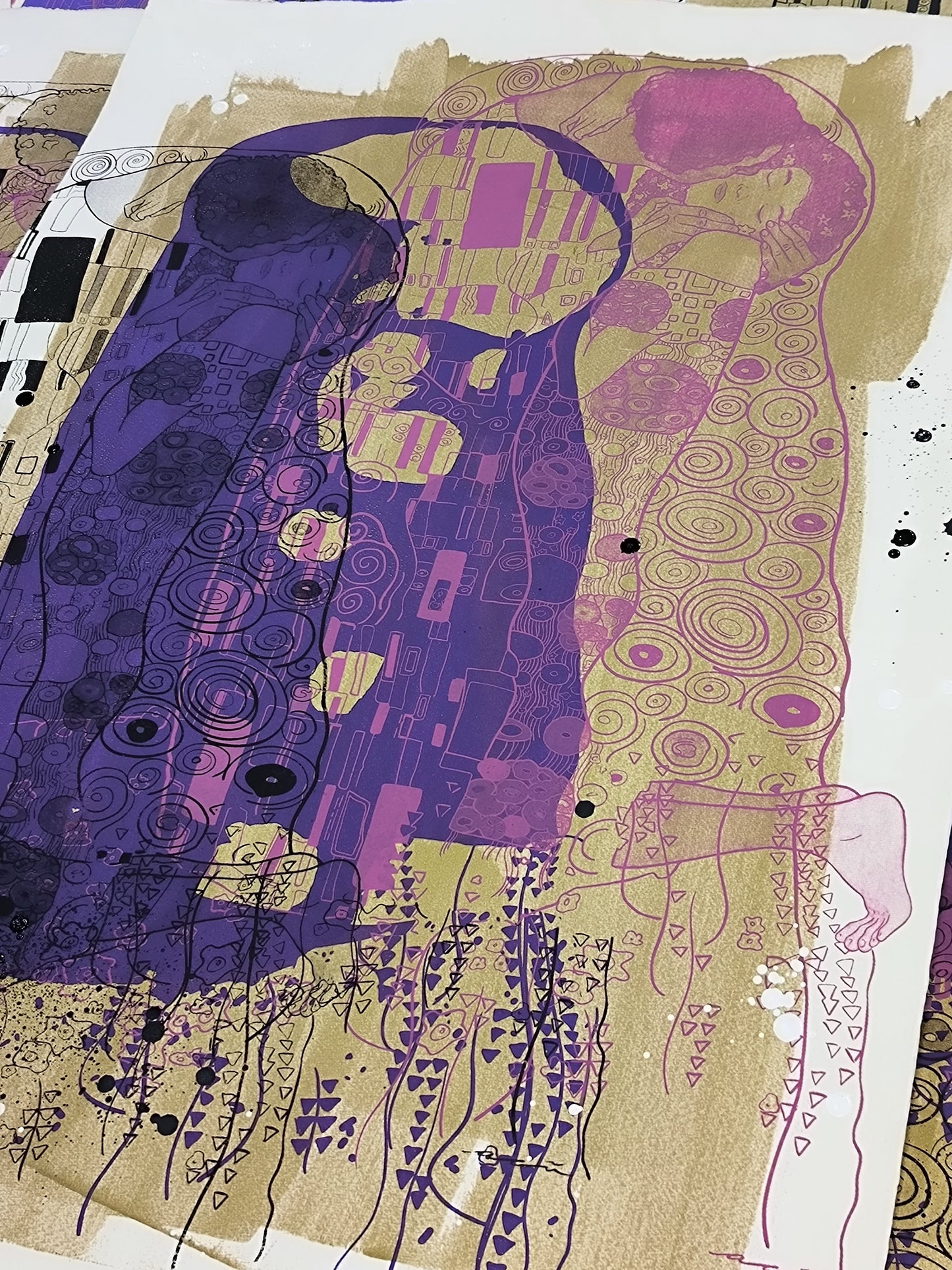 El Beso de Klimt - Retrato print (original painting on paper) Arte Urbano Barcelona
