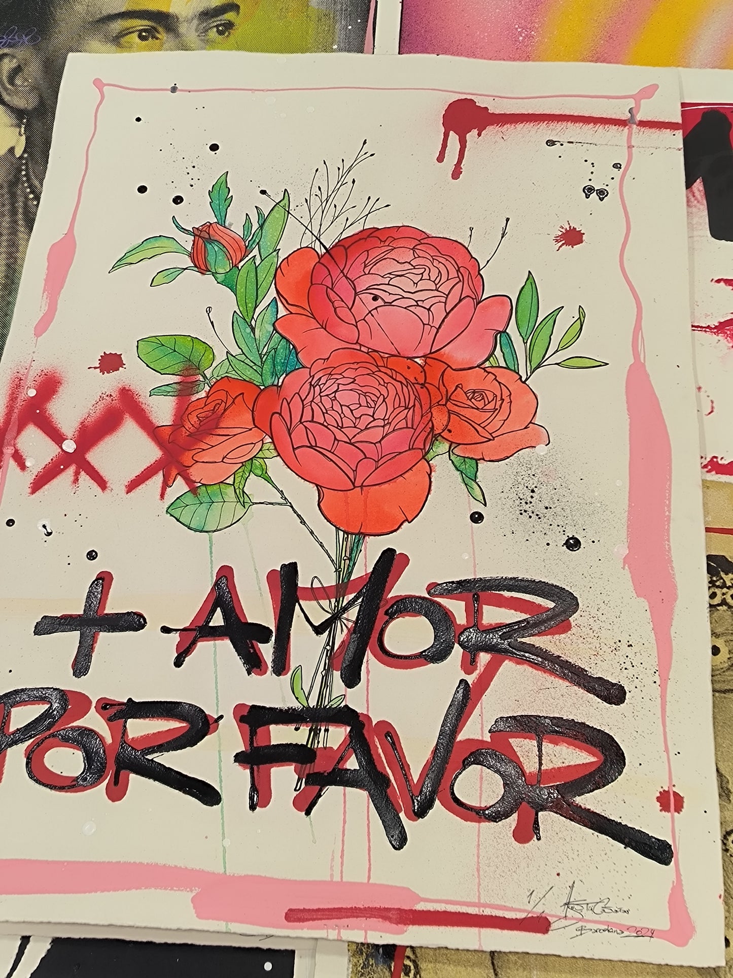 Rosas, Mas Amor Por Favor - Arte Urbano Barcelona. Retrato print (original painting on paper)