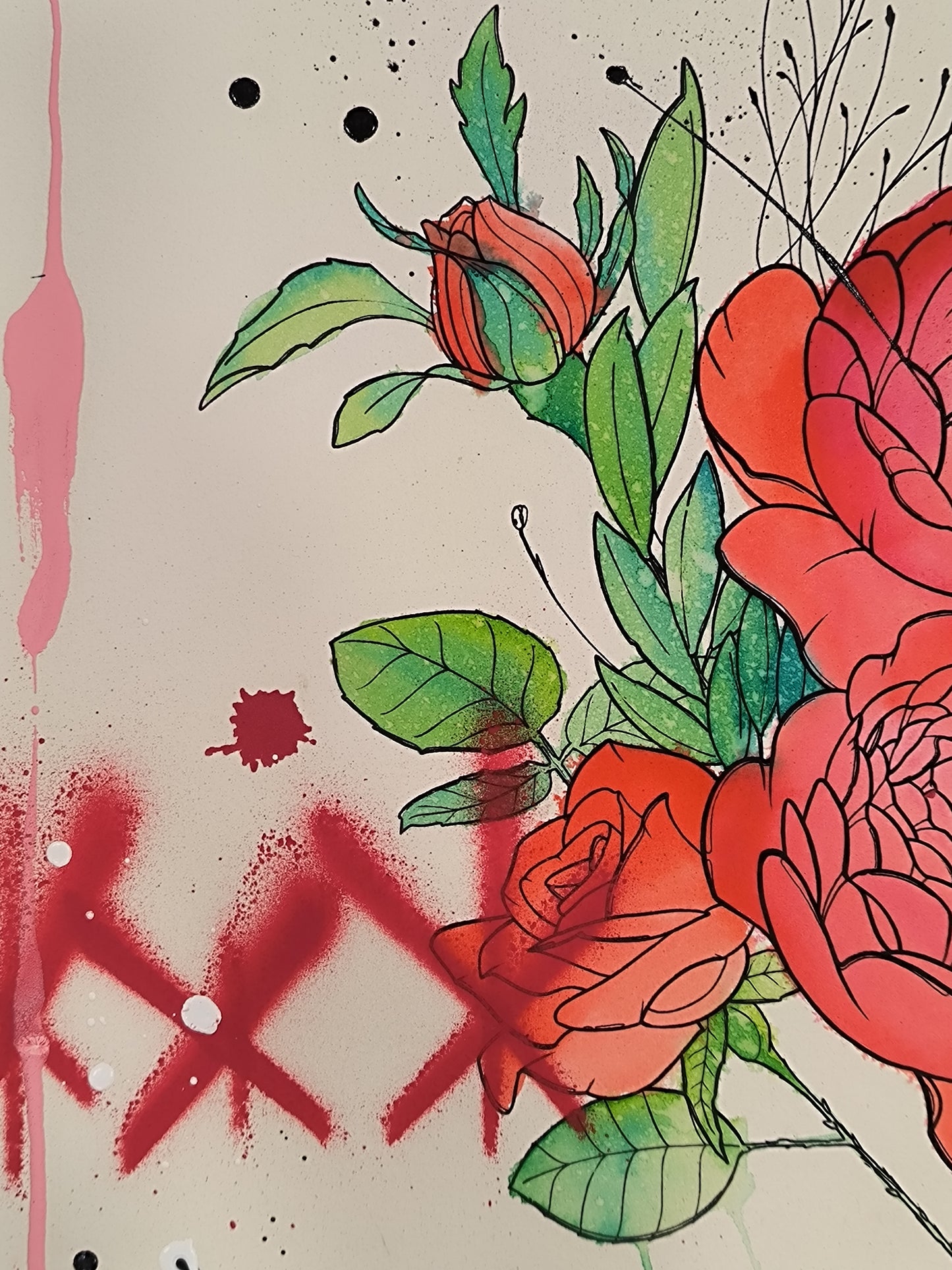 Rosas, Mas Amor Por Favor - Arte Urbano Barcelona. Retrato print (original painting on paper)