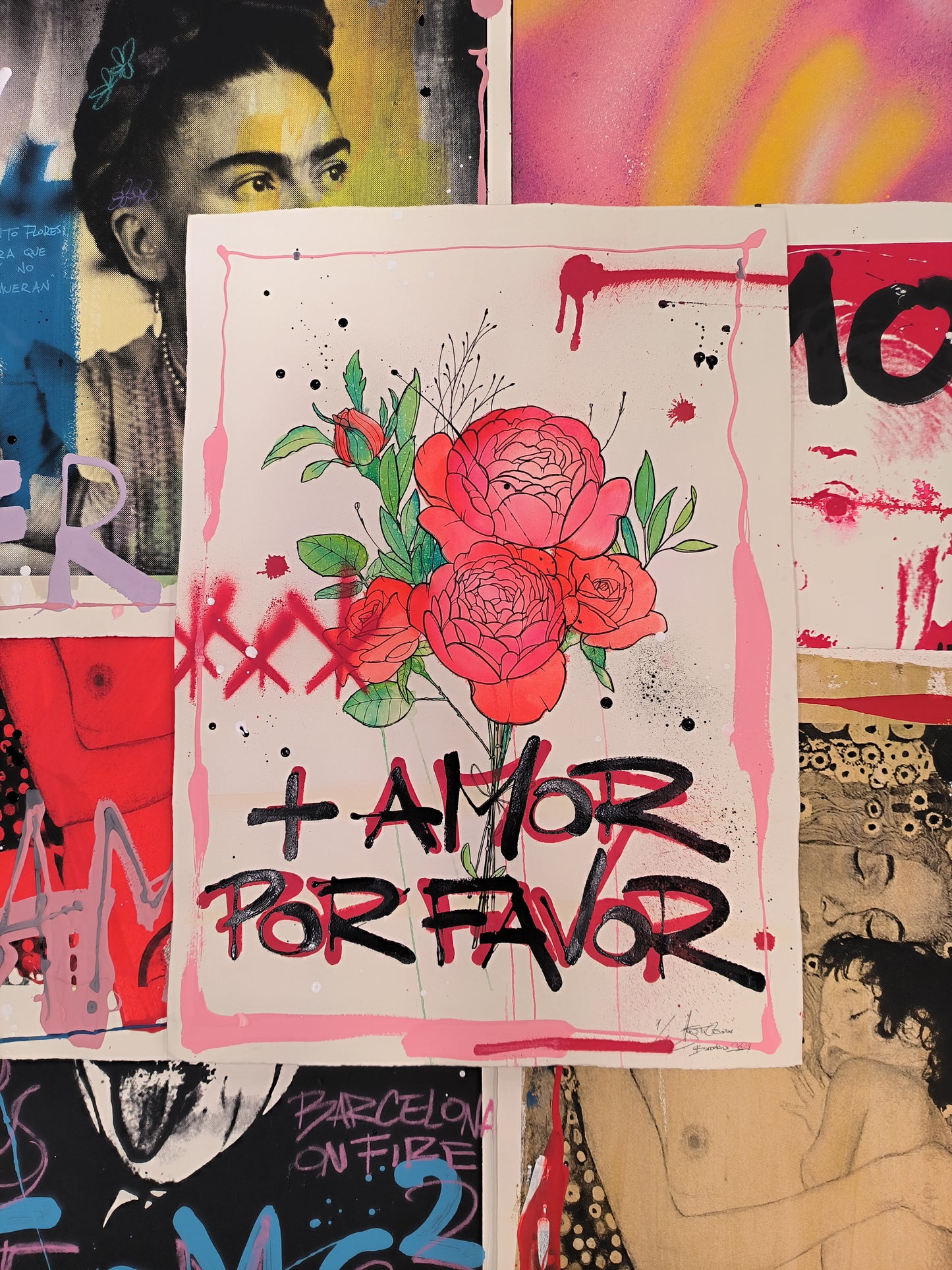 Rosas, Mas Amor Por Favor - Arte Urbano Barcelona. Retrato print (original painting on paper)