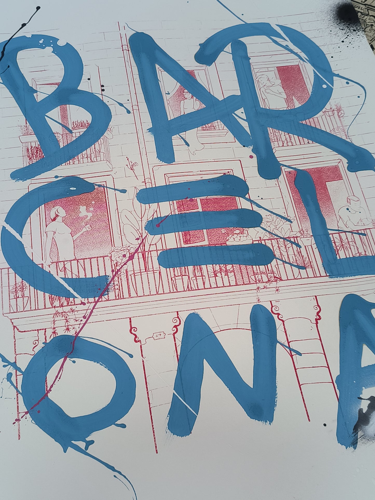 Balcones del Born - Retrato print (Original painting on paper) Arte Urbano Barcelona