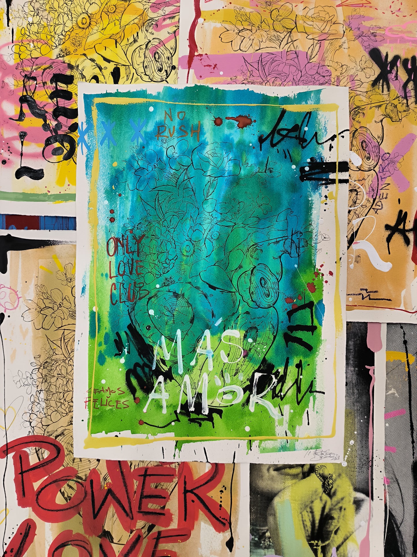 Corazon floral - Retrato print (Original painting on paper) Arte Urbano Barcelona