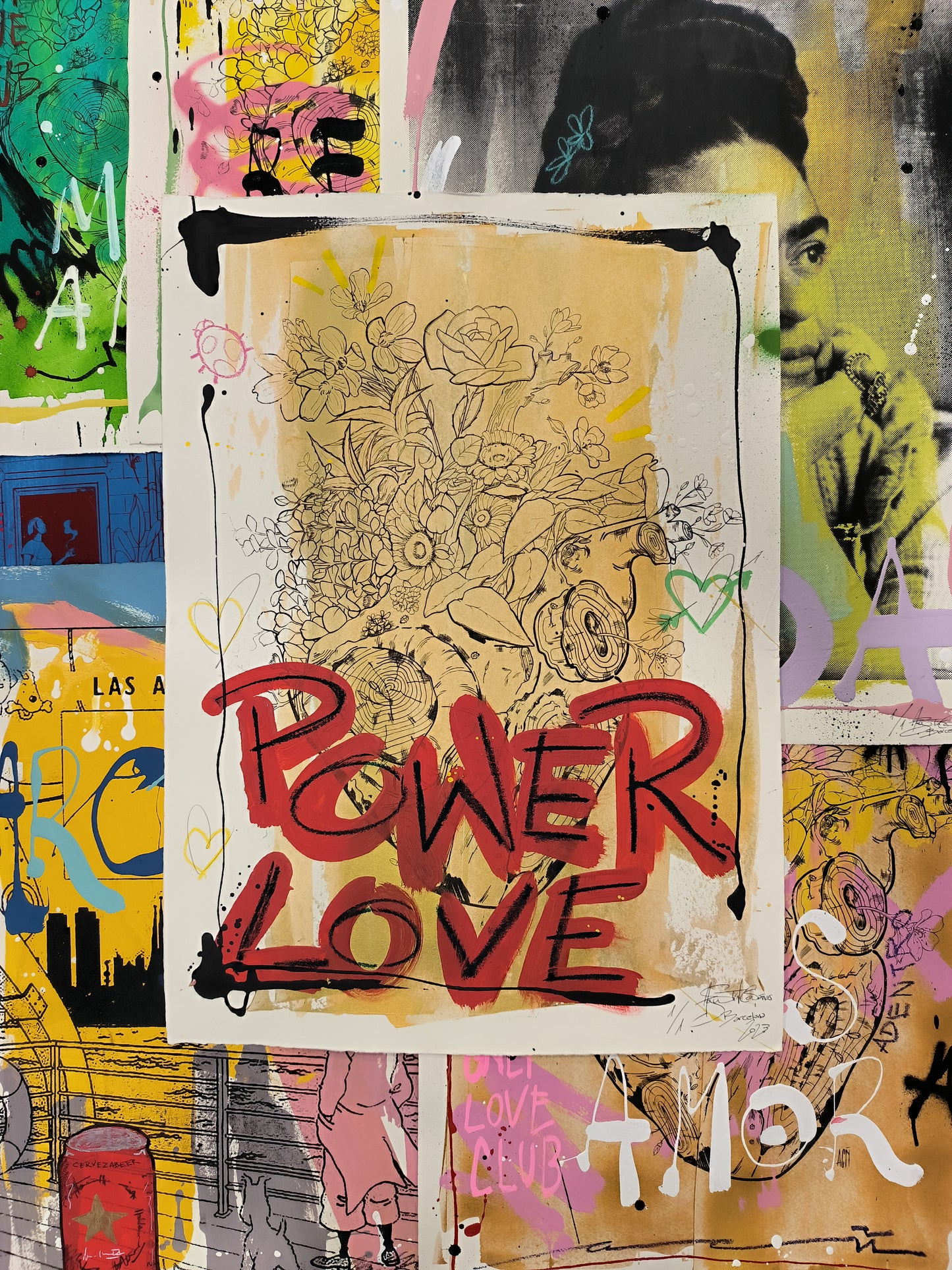 Corazon Floral - Retrato print (Original painting on paper) Arte Urbano Barcelona