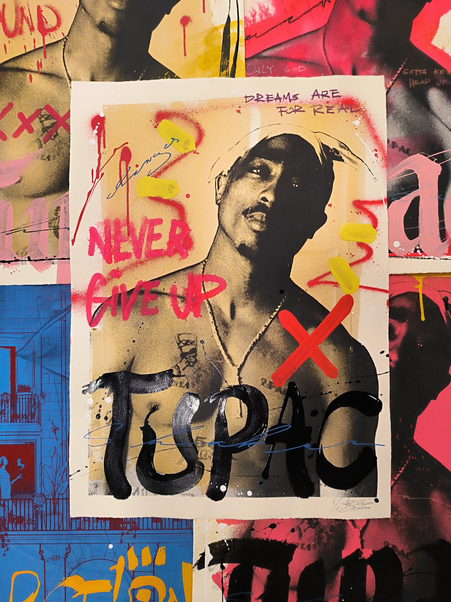 Tupac - Retrato print (Original painting on paper) Arte Urbano Barcelona