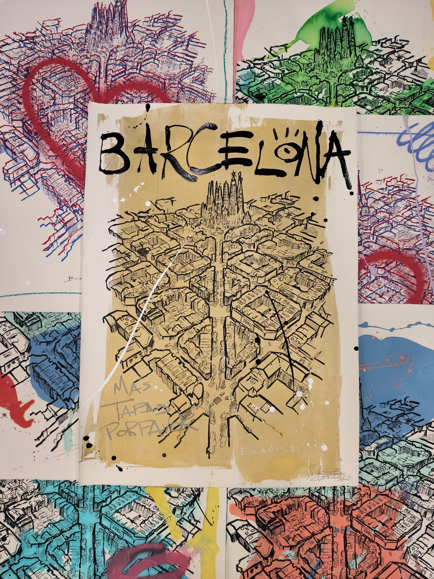 L'Eixample: Un viaje por la Barcelona de Gaudí - Retrato print (original painting on paper) Arte Urbano Barcelona