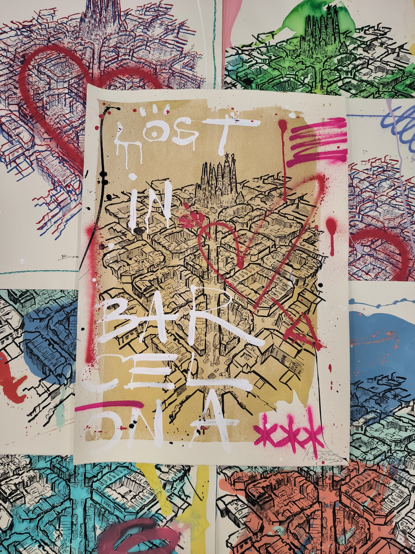 L'Eixample: Un viaje por la Barcelona de Gaudí - Retrato print (original painting on paper) Arte Urbano Barcelona