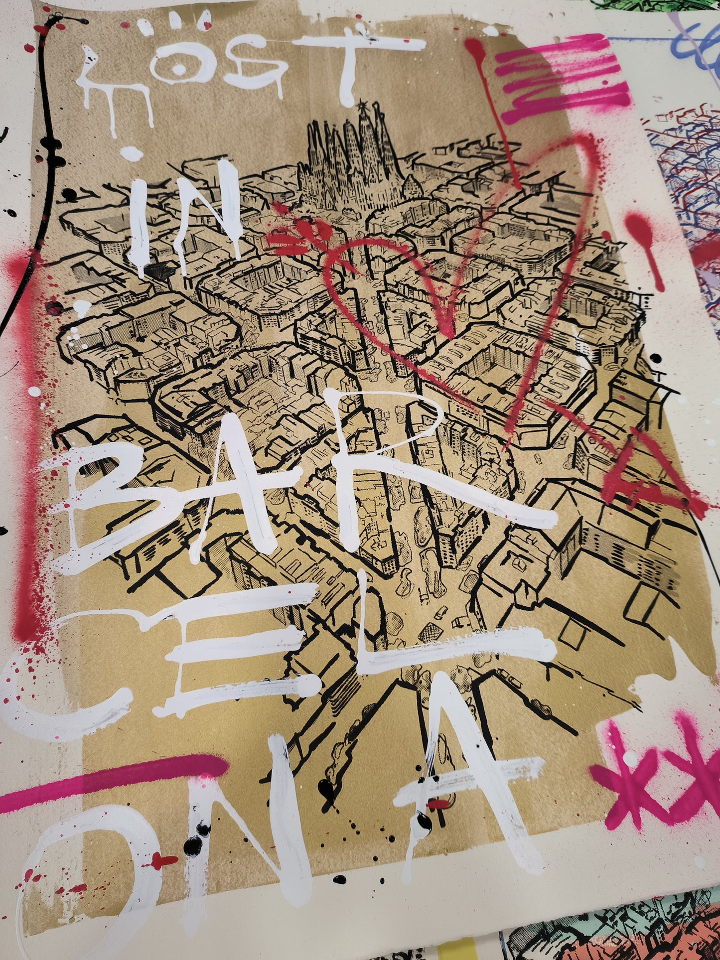 L'Eixample: Un viaje por la Barcelona de Gaudí - Retrato print (original painting on paper) Arte Urbano Barcelona