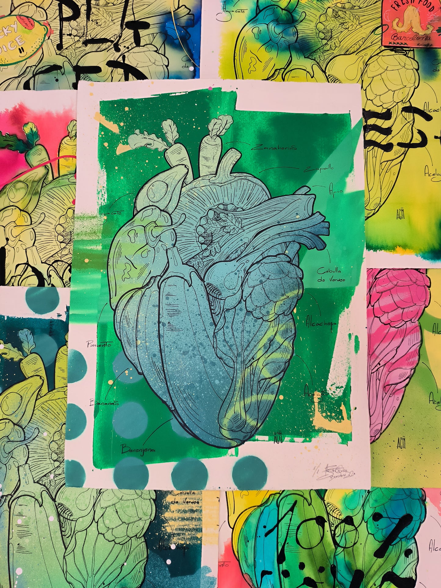 Corazón Vegetal - Retrato print (original painting on paper) Arte Urbano Barcelona