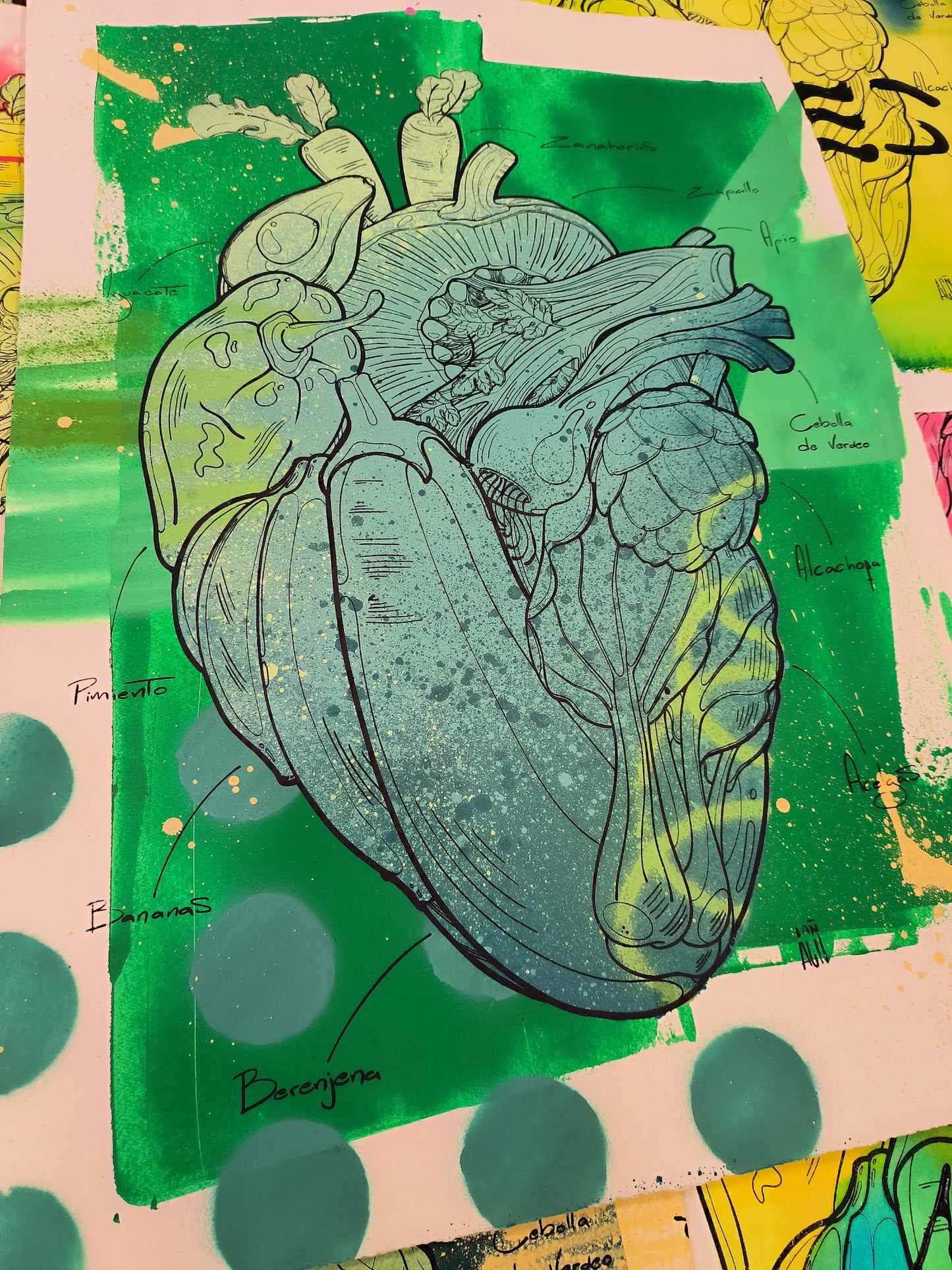 Corazón Vegetal - Retrato print (original painting on paper) Arte Urbano Barcelona