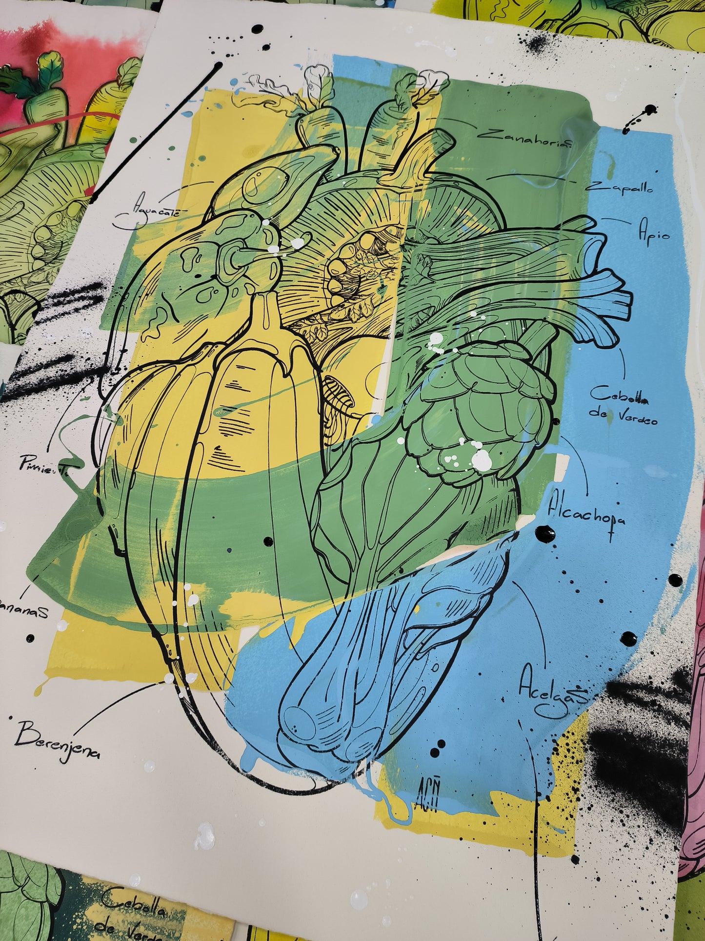 Corazón Vegetal - Retrato print (original painting on paper) Arte Urbano Barcelona
