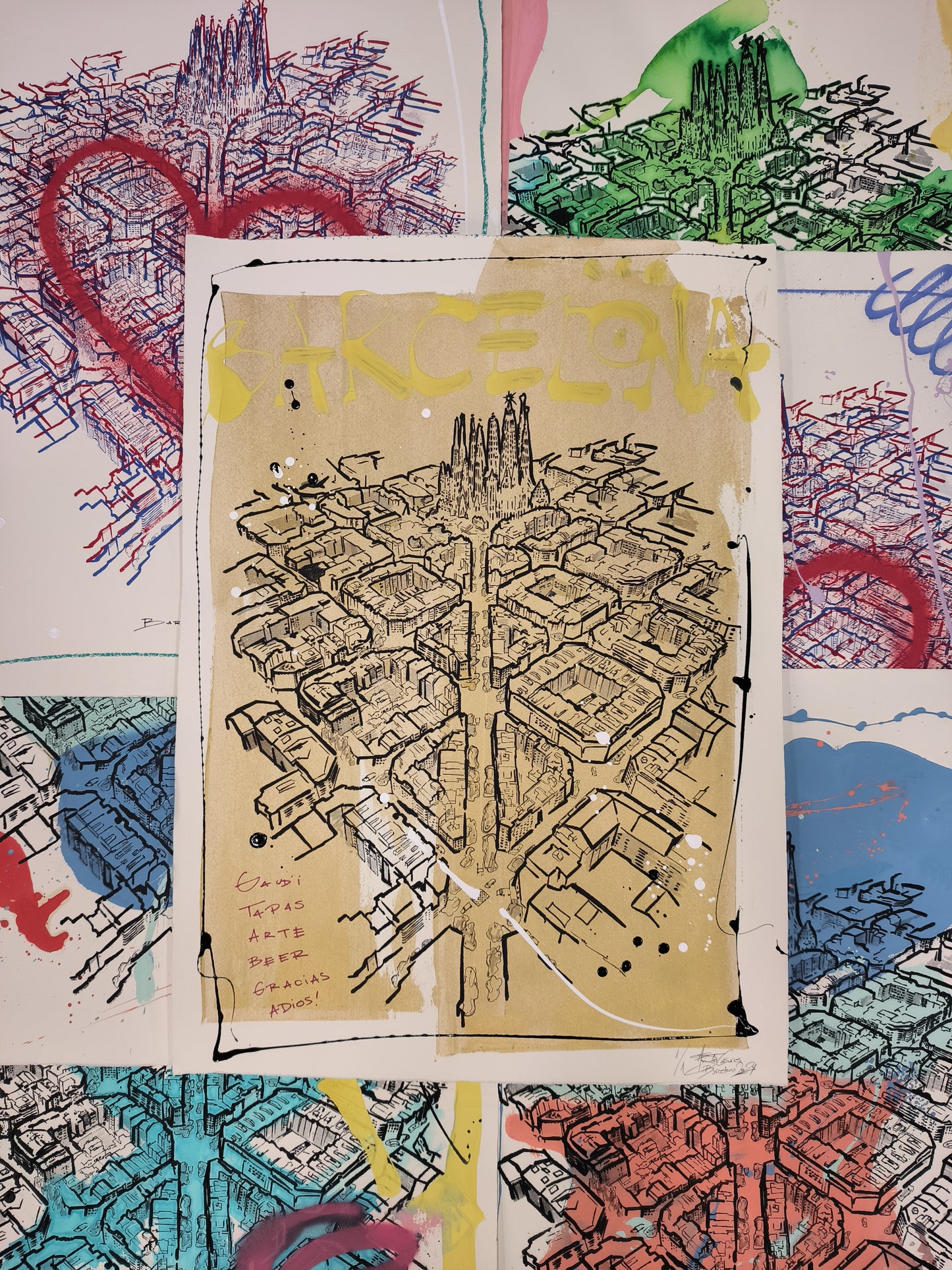L'Eixample: Un viaje por la Barcelona de Gaudí - Retrato print (original painting on paper) Arte Urbano Barcelona