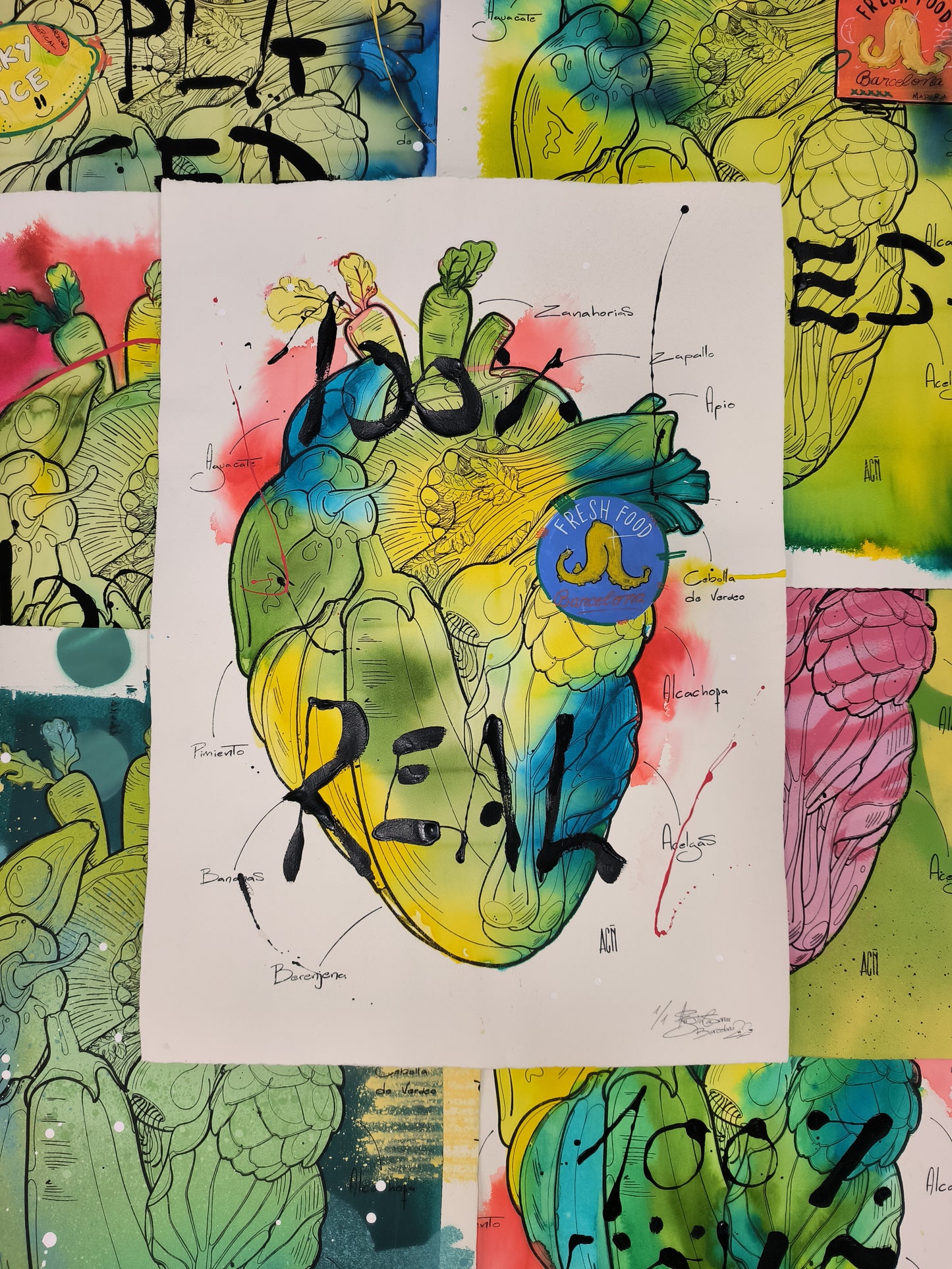 Corazón Vegetal - Retrato print (original painting on paper) Arte Urbano Barcelona