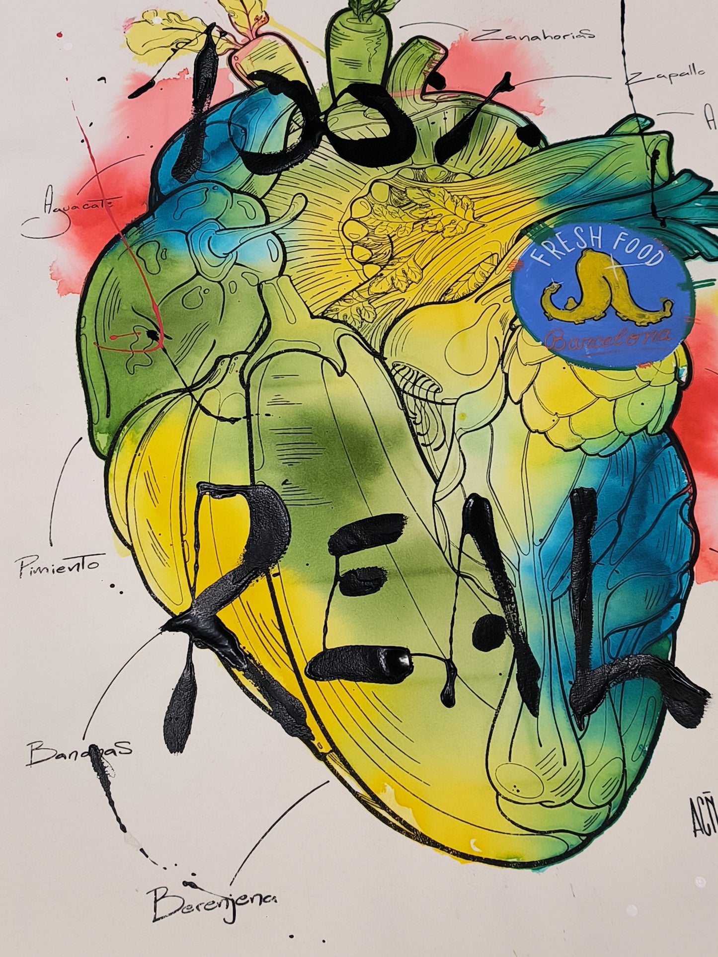 Corazón Vegetal - Retrato print (original painting on paper) Arte Urbano Barcelona