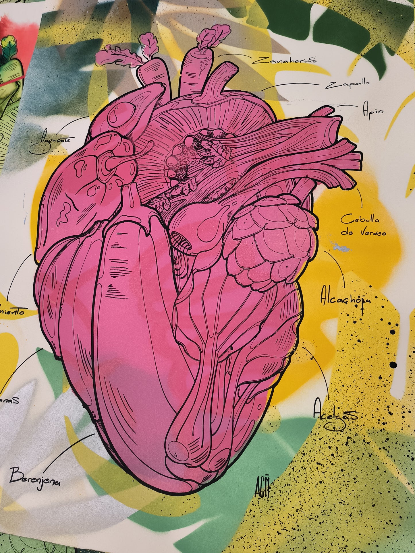 Corazón Vegetal - Retrato print (original painting on paper) Arte Urbano Barcelona