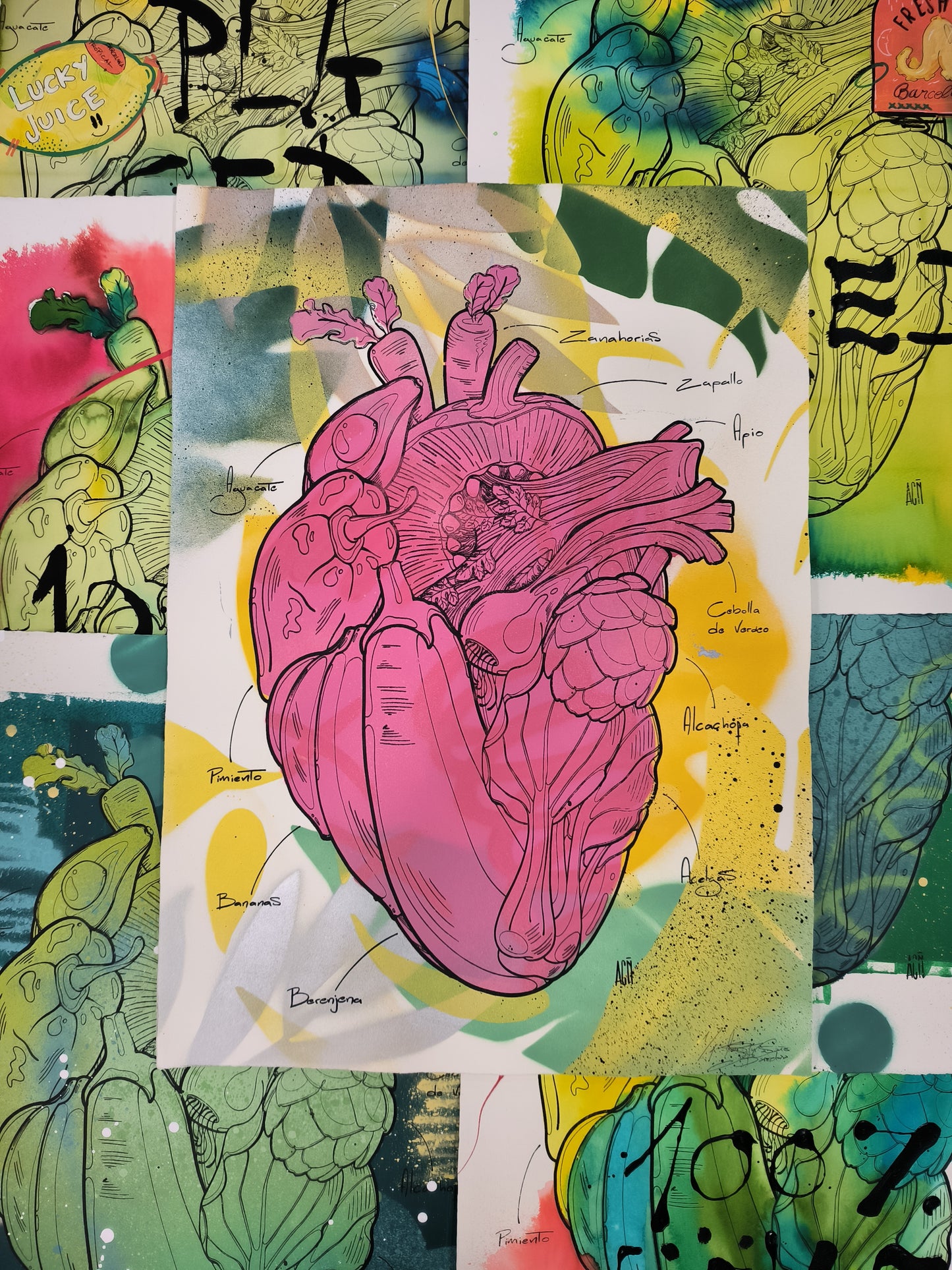 Corazón Vegetal - Retrato print (original painting on paper) Arte Urbano Barcelona