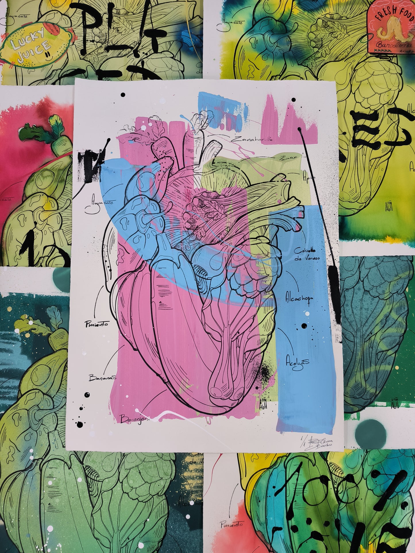 Corazón Vegetal - Retrato print (original painting on paper) Arte Urbano Barcelona