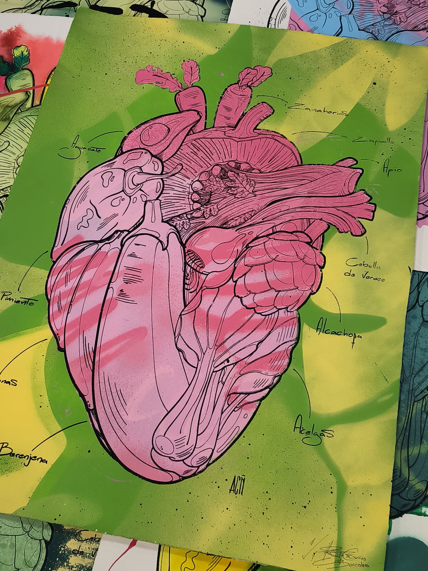 Corazón Vegetal - Retrato print (original painting on paper) Arte Urbano Barcelona