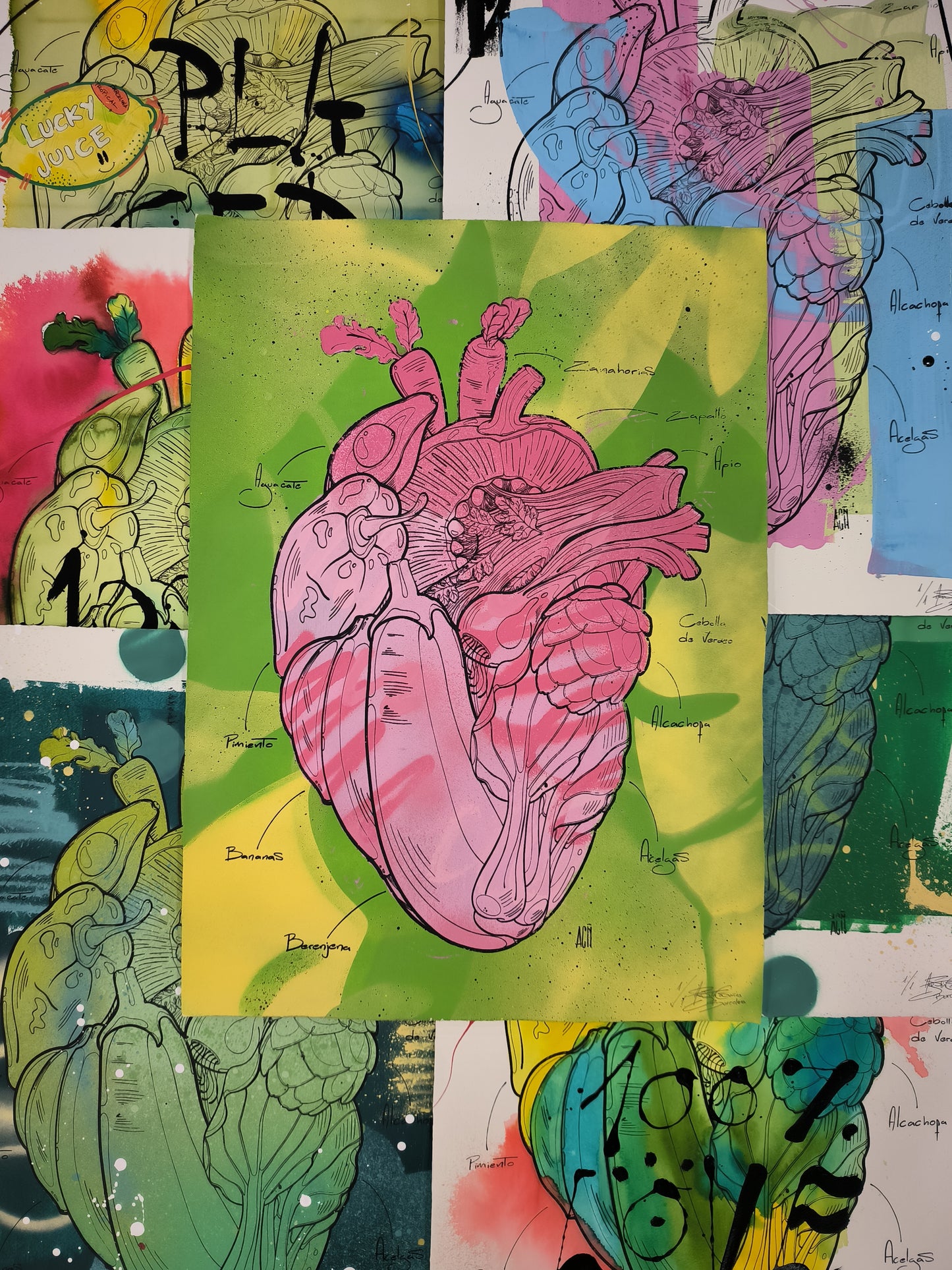 Corazón Vegetal - Retrato print (original painting on paper) Arte Urbano Barcelona
