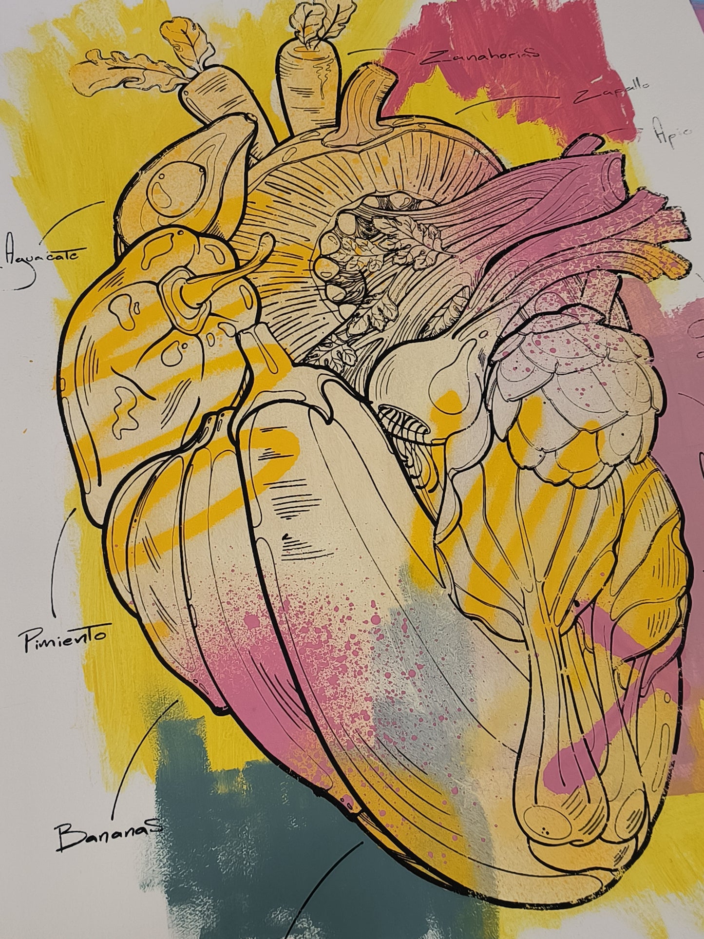 Corazón Vegetal - Retrato print (original painting on paper) Arte Urbano Barcelona