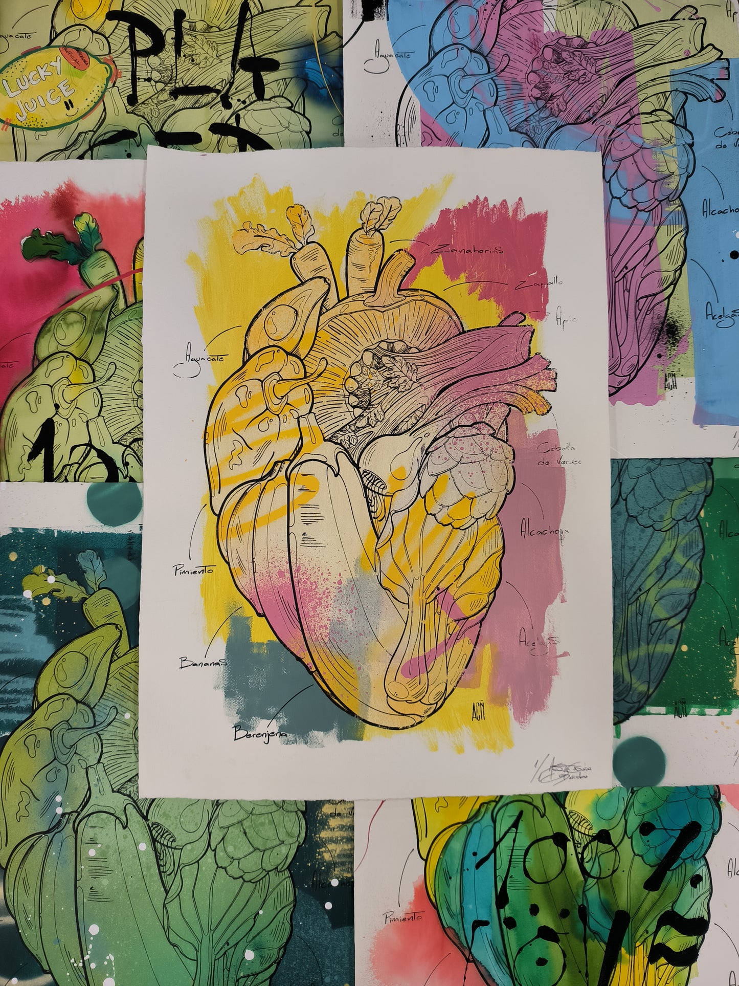 Corazón Vegetal - Retrato print (original painting on paper) Arte Urbano Barcelona