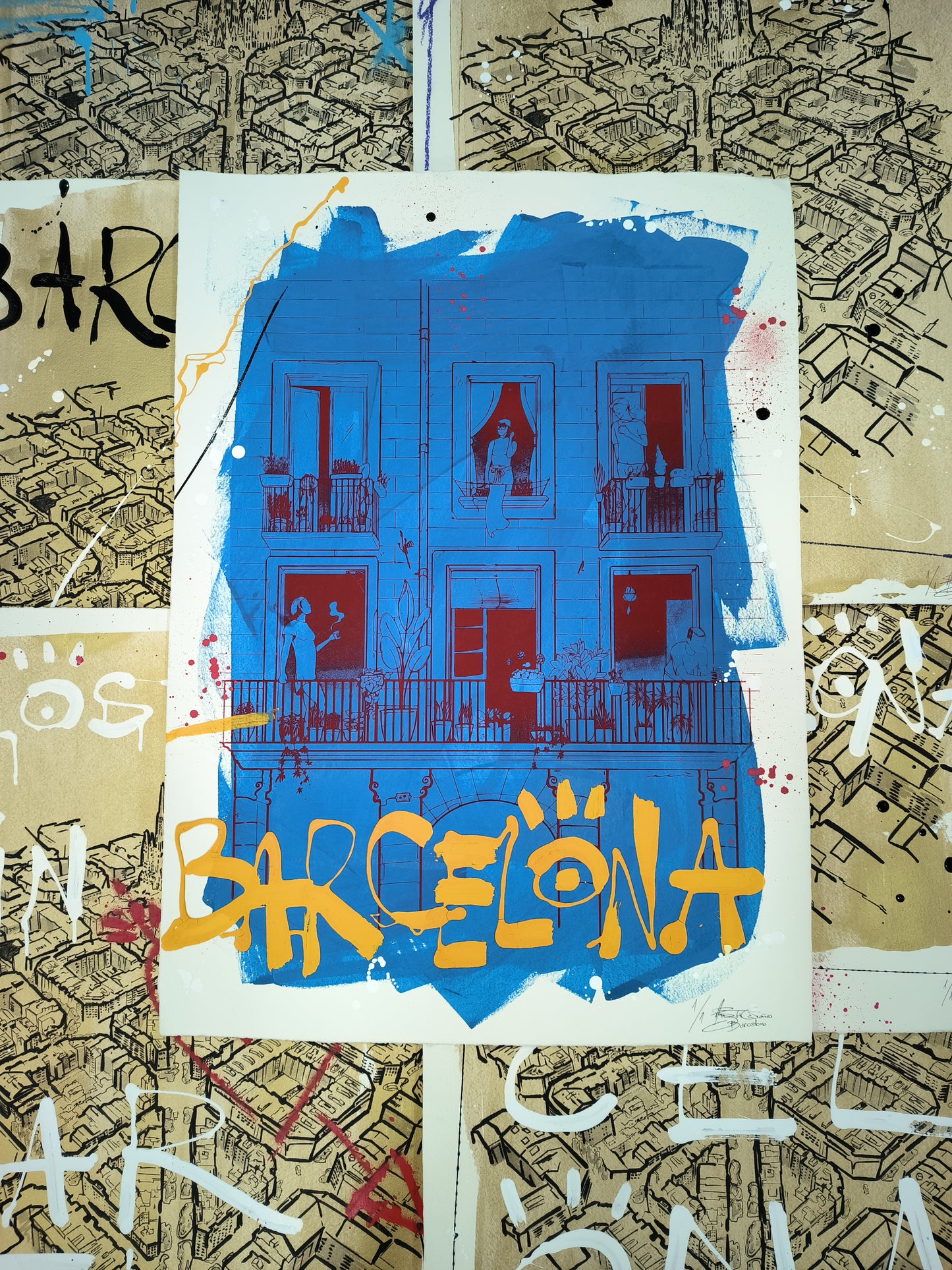 Balcones del Born - Retrato print (Original painting on paper) Arte Urbano Barcelona